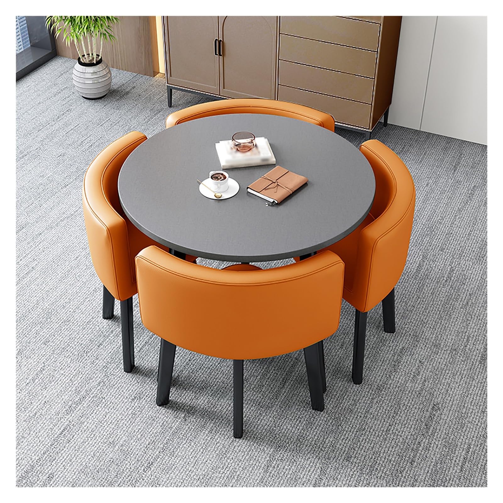 AYCDL Modern Round Dining Table Set with 4 SpaceSaving Chairs –& Functal Fur for Dining Room Kitchen Restaurants & Cafés – for Smals,Naranja-talla única