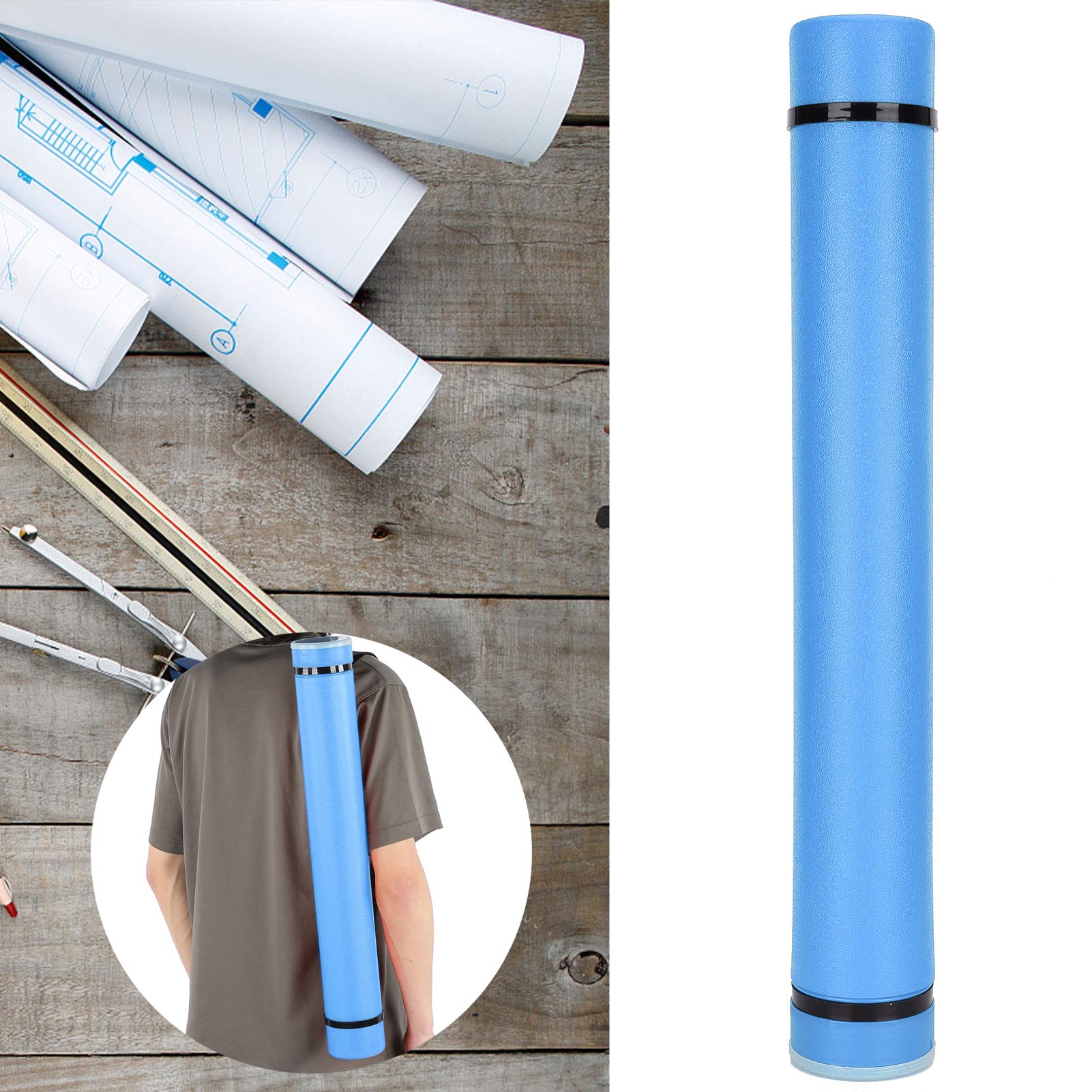 Tubo de almacenamiento de dibujo para redacción de carteles Transporte documentos, planos, dibujos y arte | Estuches de almacenamiento redondos, duraderos, portátiles, negros, con tapas (Blu)