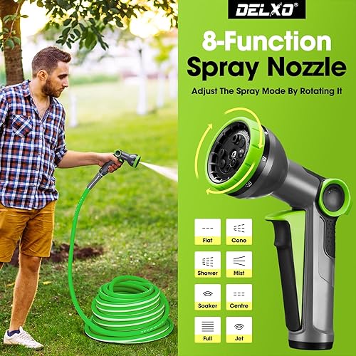 Miniatura 2 de Delxo Manguera de jardín con boquilla, manguera de agua no expandible de 34 pulgadas x 50 pies con interfaz de aleación de aluminio, manguera