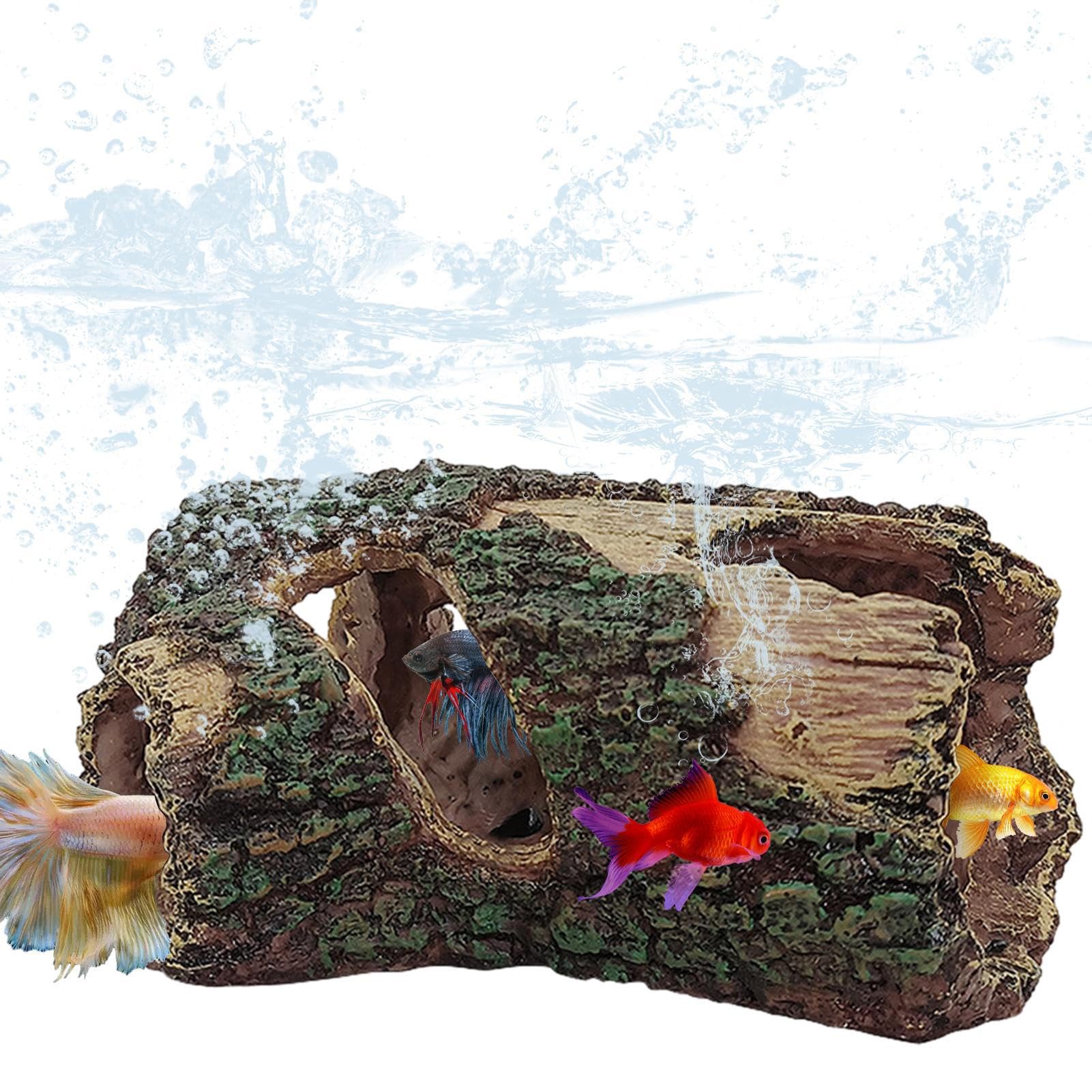 Shichangda Tronco de árbol de decoración de Acuario - Adorno de árbol de Tronco Hueco | Agujero de Registro y casa Cueva de Madera para pecera, camarones, cangrejos, Tortugas