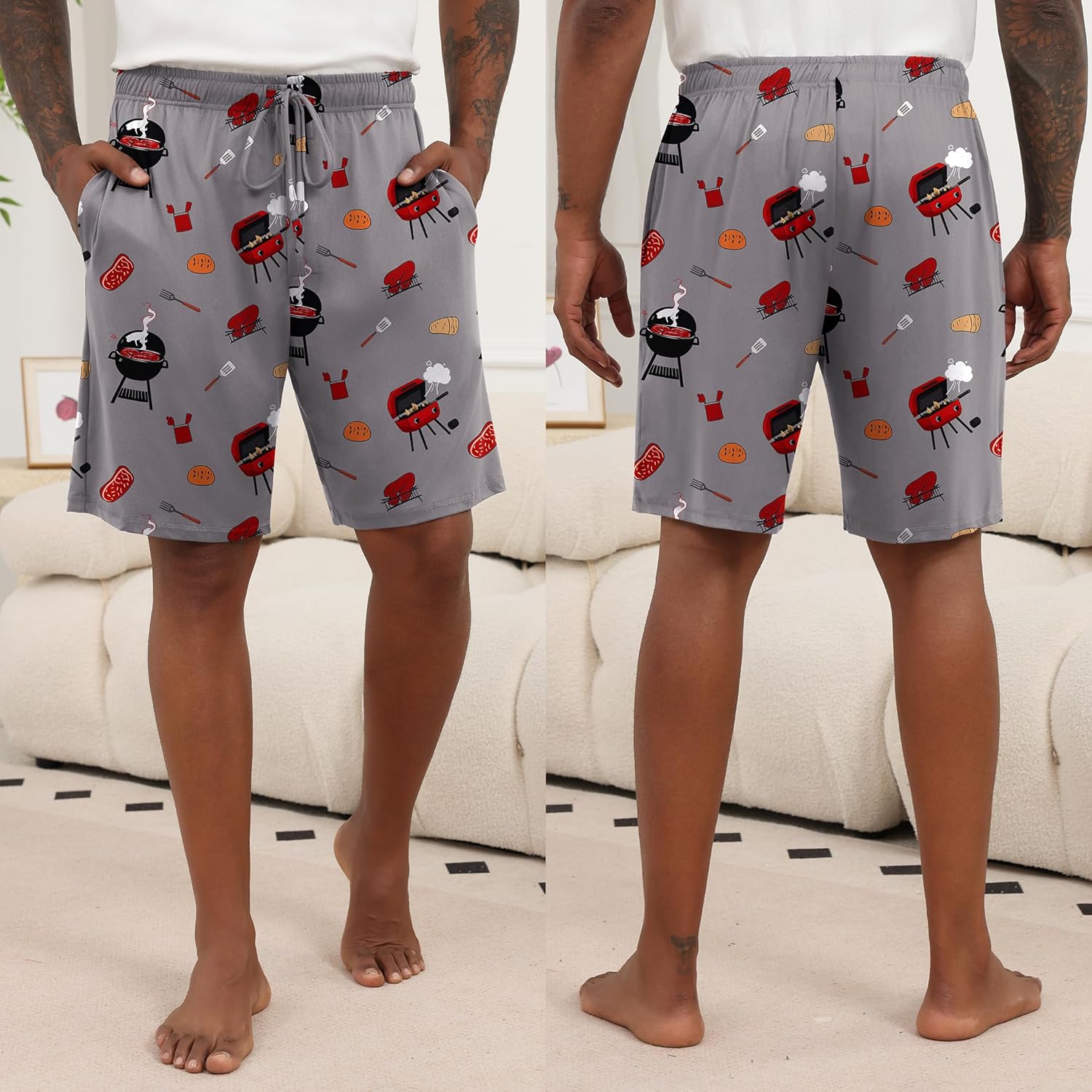 Ekouaer Men's Pajama Shorts Soft Sleepwear Bottoms Elastic Waistband Loungewear Breathable Men Shorts with Pockets - Image 2