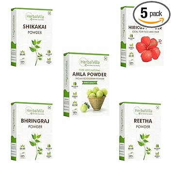 Herbalvilla Complete Hair mask Amla , Reetha , Shikakai , Hibiscus and Bhringraj Powder for hair growth, shiny black color hairs