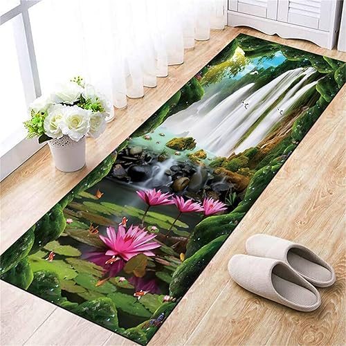 Miniatura 9 de Alfombra de ilusión 3D, 2.6 x 10 pies, la alfombra de pasillo está impresa con escaleras de madera de cascada volcánica y patrones de roca,