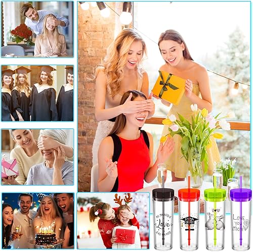 Miniatura 5 de 30 vasos delgados de acrílico transparente con tapas y pajitas, vasos delgados de 27 onzas, vasos de plástico de colores a granel, vasos aislados de