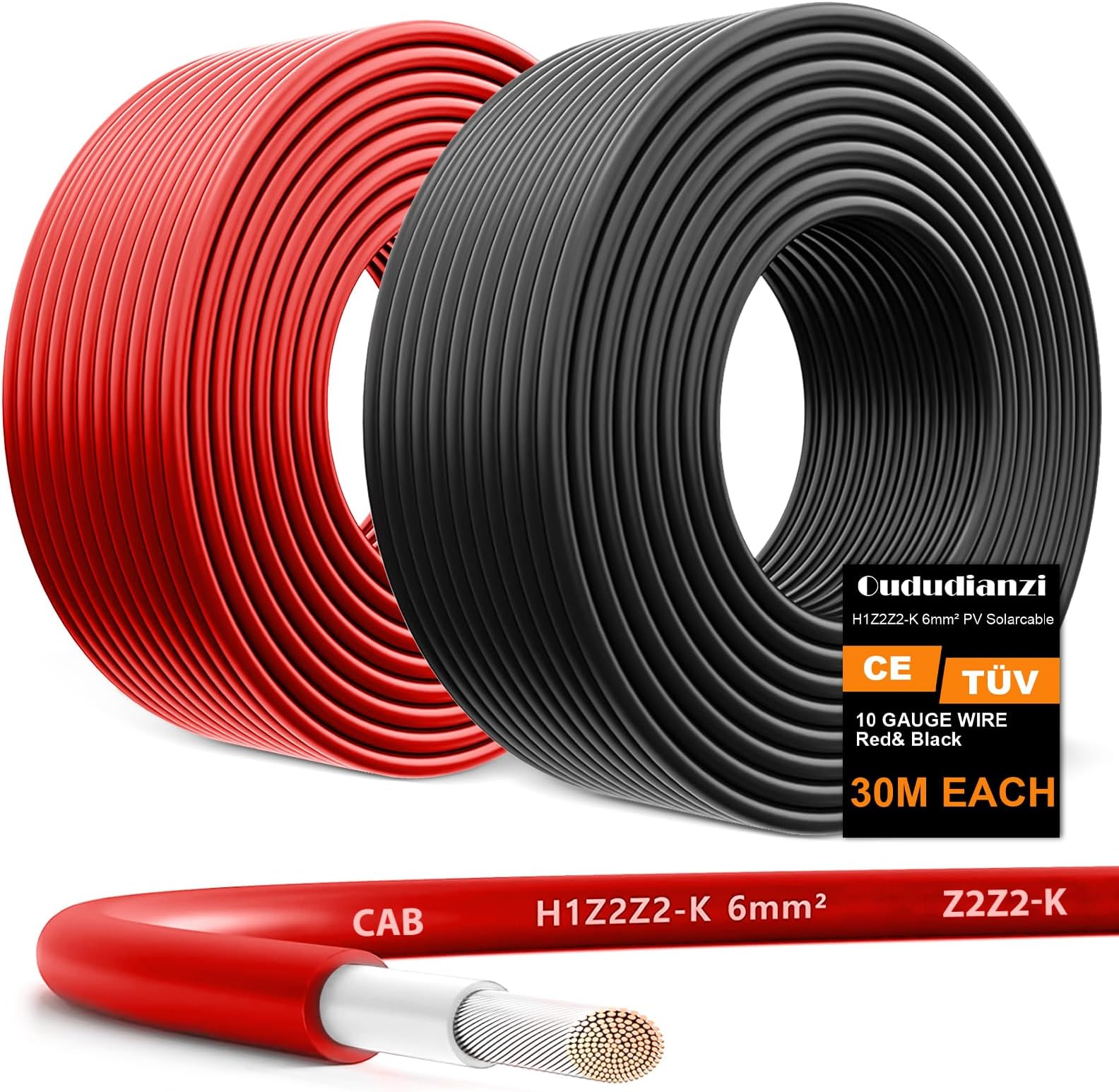 Oududianzi 2x100 Feet Solar Panel Wire, 10AWG Tinned Copper Solar Extension Cable for Photovoltaic Systems, Automotive RVs, Boats (100FT Red + 100FT Black)Global Recycled StandardGlobal Recycled StandardGlobal Recycled Standard