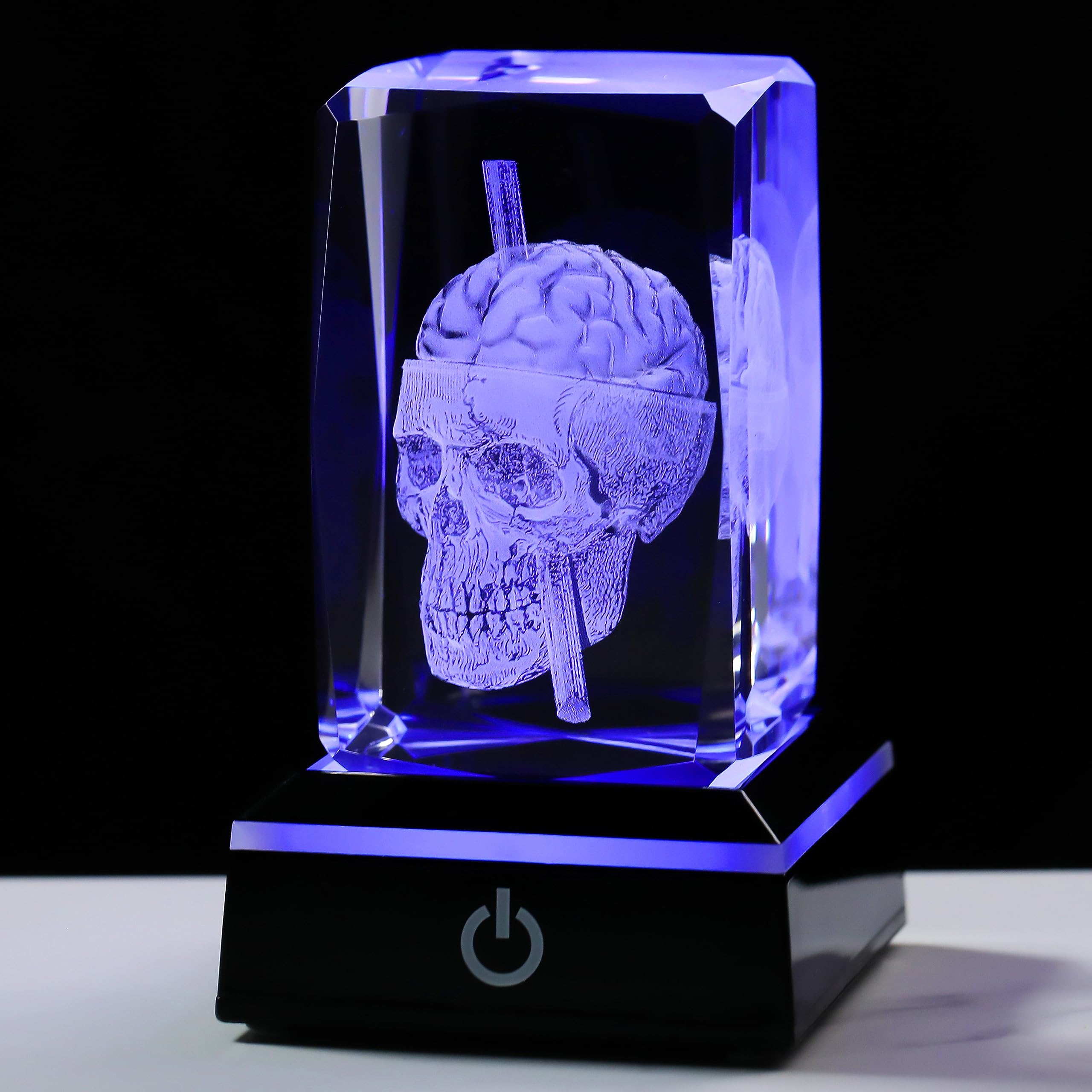 Qianwei 3D Crystal Skull Decor- Halloween Skull Light Witch Figurines Occult Medieval Goth Satanic Home Desk Glass Skull Decor Witchy Gifts Horror Lilith Statue