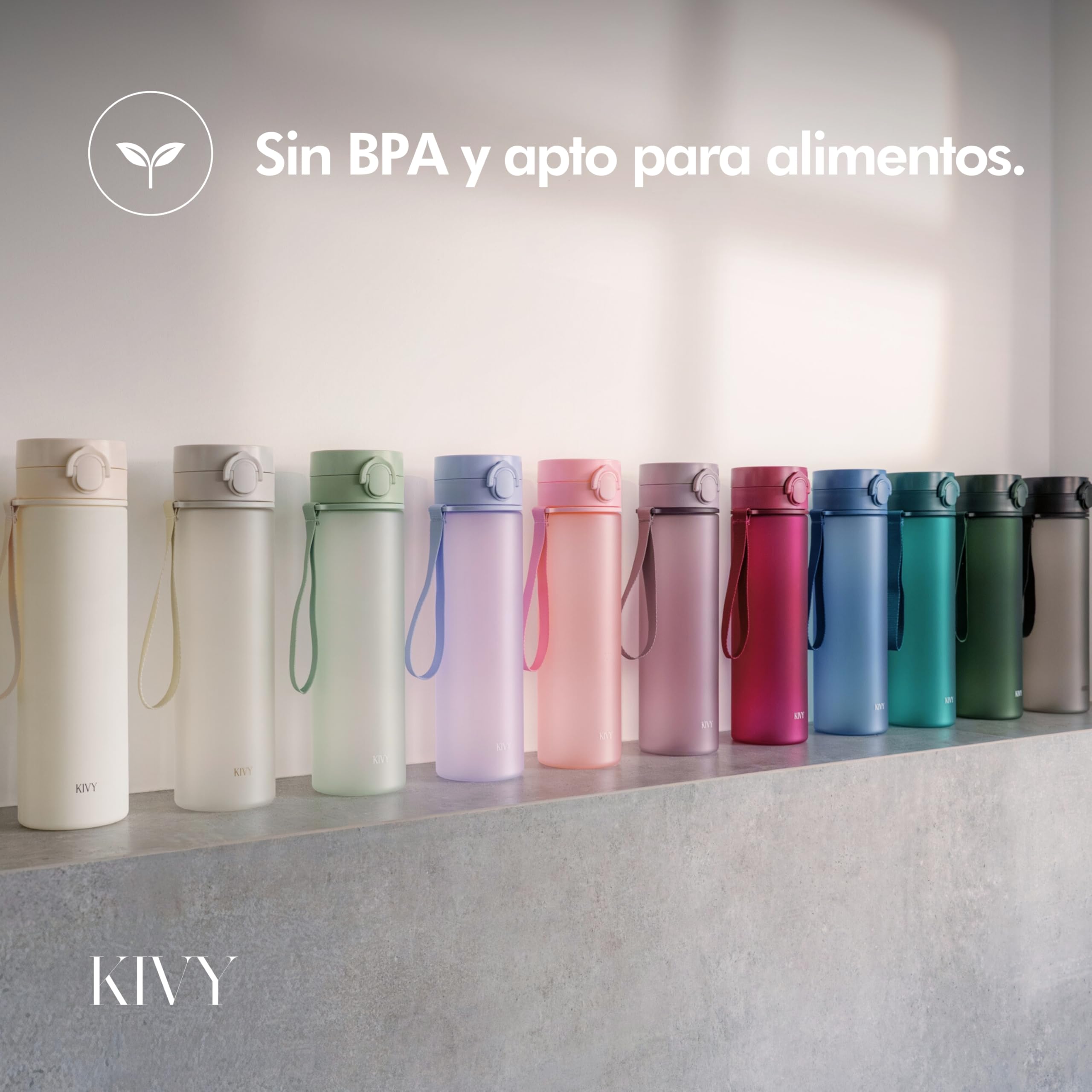 KIVY Tritan Botella de Agua 1L [IRROMPIBLE] - Water Bottle Sin BPA para Gimnasio, Gym & Deporte - Garrafa Reutilizable de Plástico Apto Lavavajillas - Cantimplora Deportiva, Oficina y Escuela - Blanco — view 8