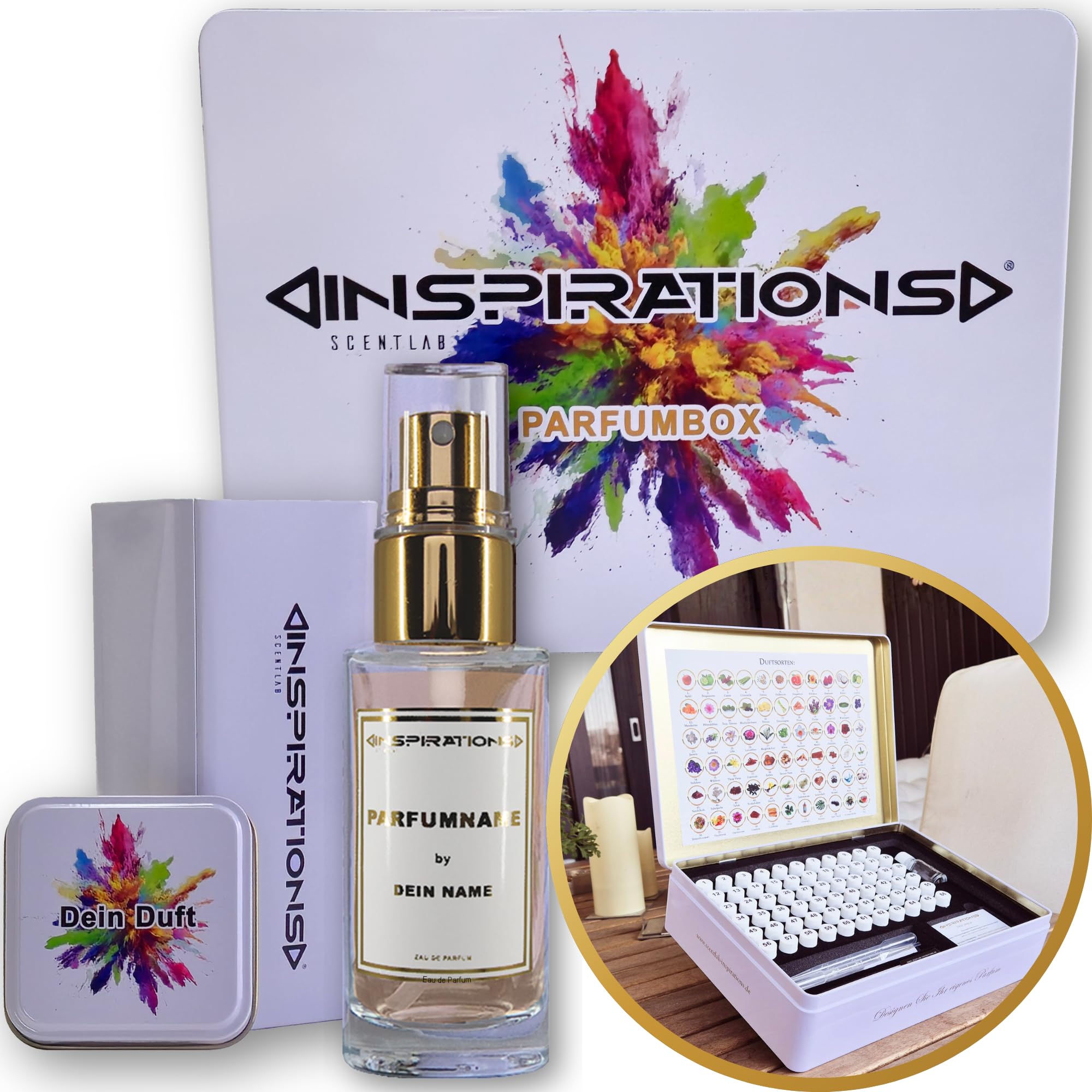 Scentlab Inspirations DIY Parfumbox – Parfüm selber machen Set (Damen und Herren) – 66 Duftessenzen – Geschenkset