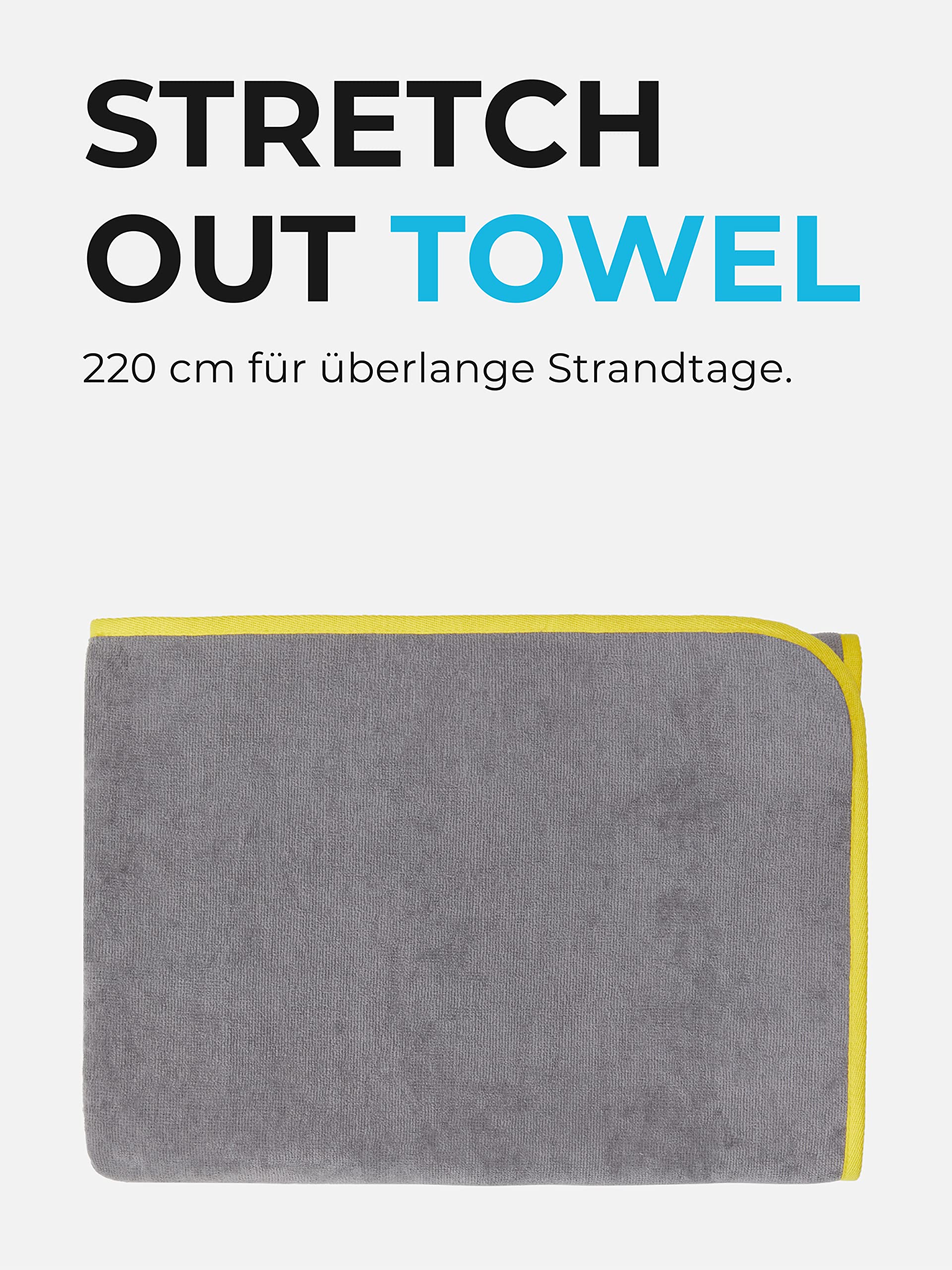 Sowel® Saunahandtuch 220 x 80 cm, 100% Bio-Baumwolle, Strandtuch XXL, Badetuch Groß, Saunatuch, Handtuch, Strand, Sauna, Damen und Herren, Grau/Gelb