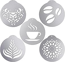 Reusable Stainless Steel Coffee Stencils Metal Coffee Garland Moulds Artistic Models for Latte, Cappuccino, Cake Decoration 5 Pieces