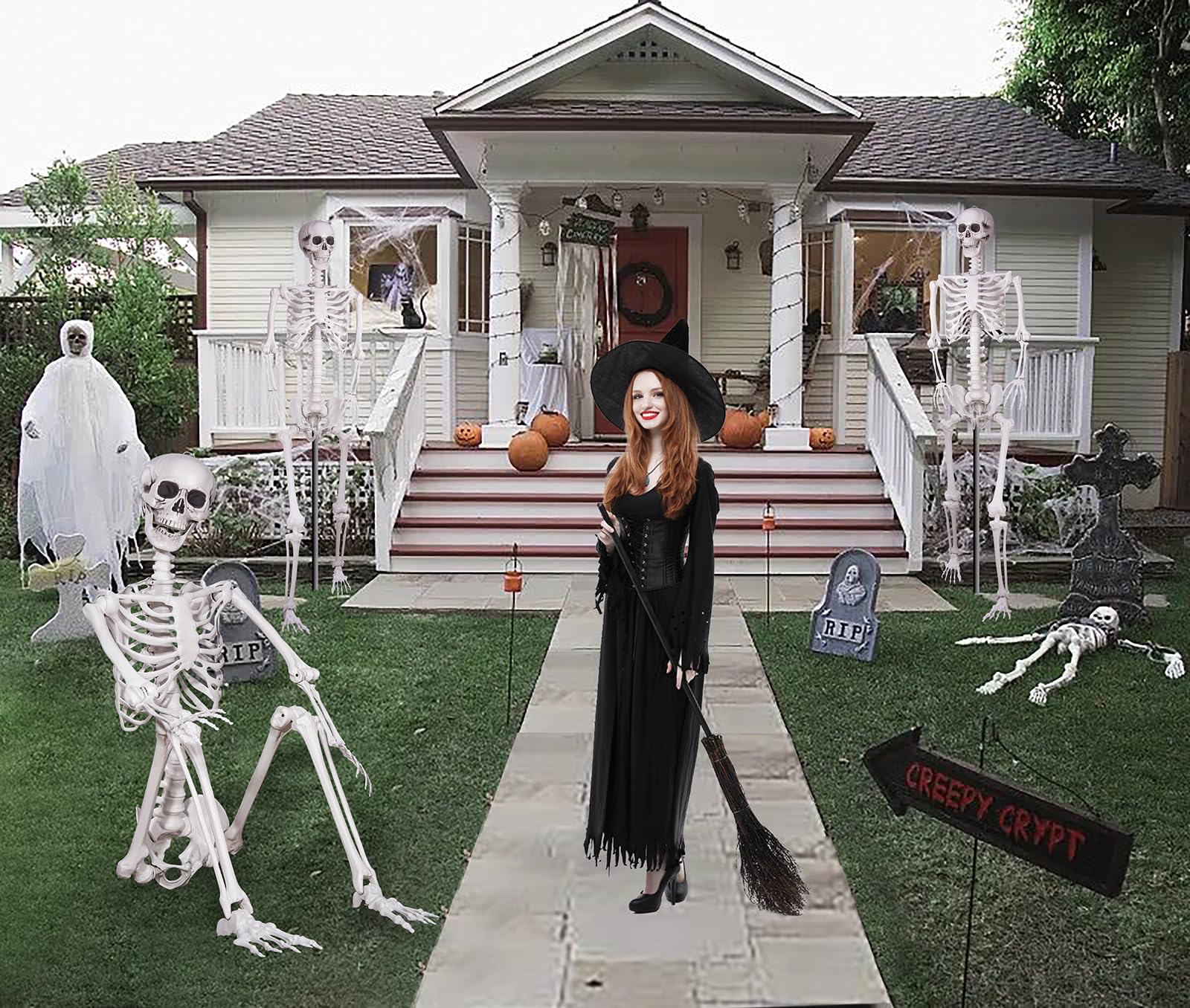 2 Pièces Squelette Halloween Articulé 40cm - Décoration Squelette Complet Avec Articulations Mobiles Pour Intérieur Extérieur