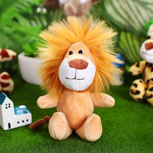 Miniatura 6 de Sumind 12 Piezas Mini Animales de Peluche del Bosque Animales de la Selva Juguetes de Felpa de 4.8 Pulgadas Lindo Elefante León Jirafa Tigre de