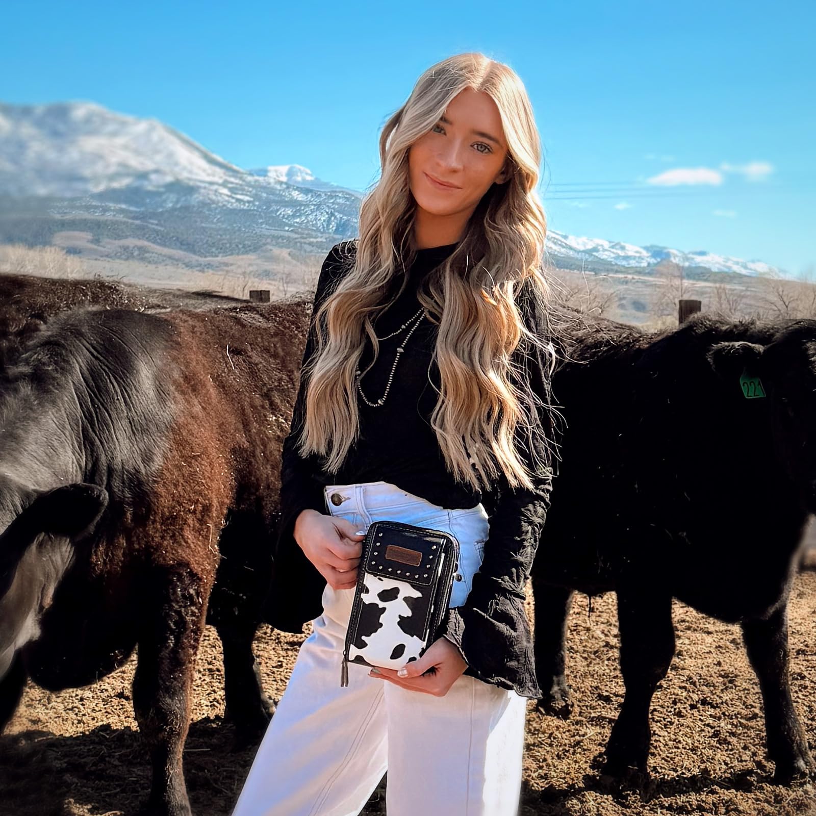 Wrangler Arzttaschen-Set für Damen, Top-Griff, Umhängetasche mit Handy-Handtaschen und Münzbörse, 3-teilig, Schwarzes Kuhmuster
