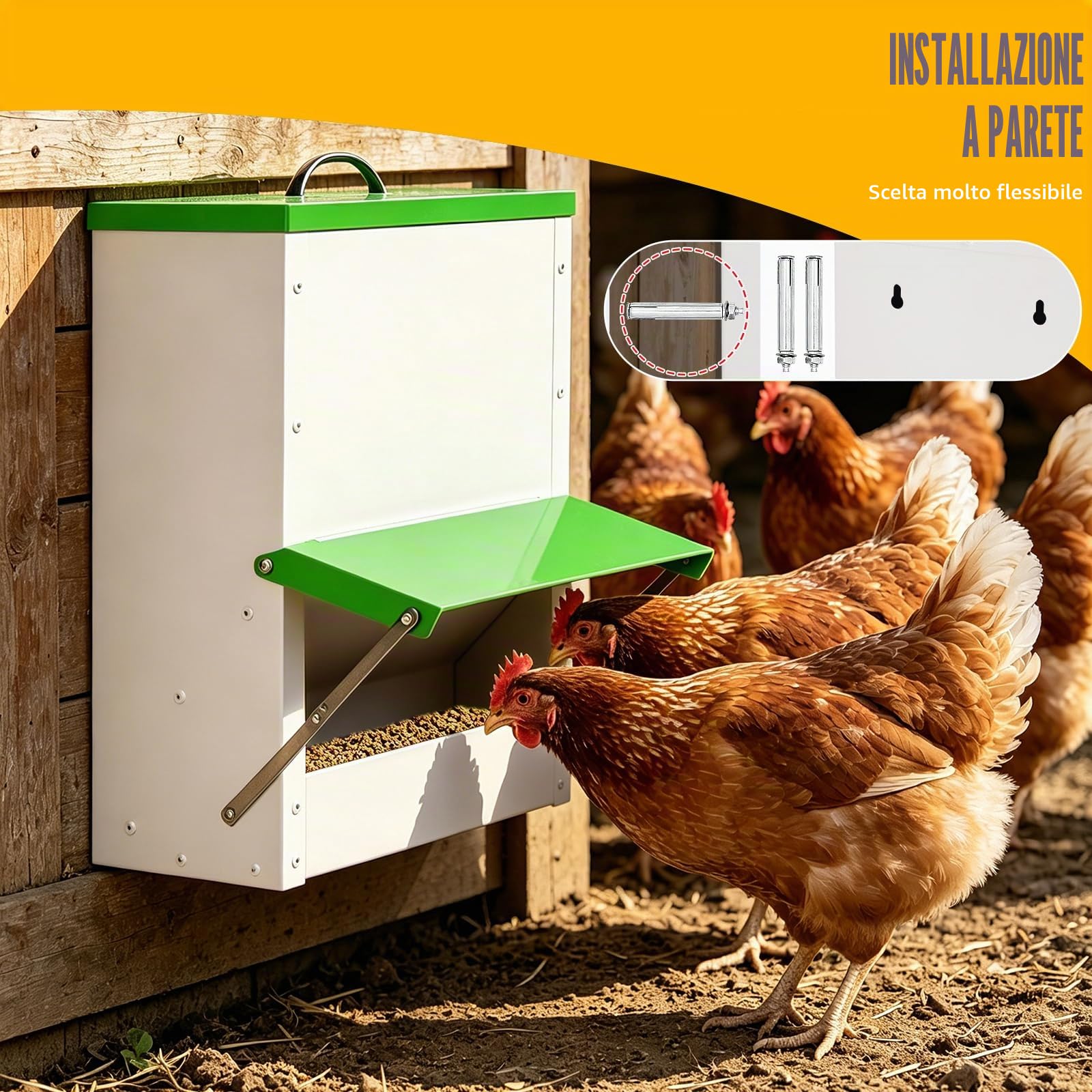 Mangiatoia Per Galline 11 Kg, Distributore Automatico Di Mangime Per Polli, Tramoggia In Metallo Per Pollo, Pulcini, Anatra, Alimentatore Con Parapioggia, Può Essere Disattivato