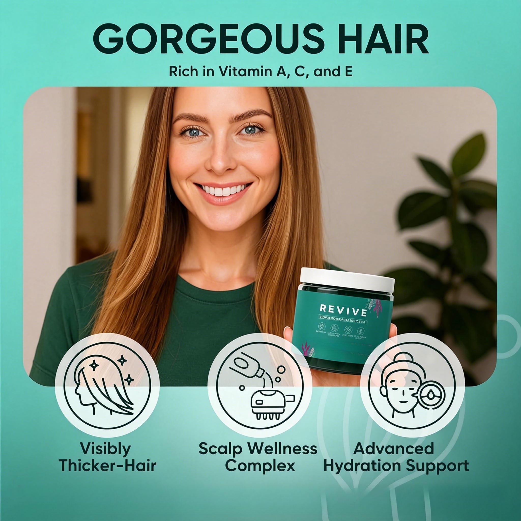 Revive Hair Gummies for Hair, Promotes Thicker, Fuller, Stronger Hair, with Organic Irish Sea Moss (3)