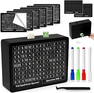 Spardose Mit Zähler, Sparbox Mit Zahlen Ankreuzen, Keine Montage Erforderlich, Sparschwein Aus Holz Mit Zähler, Goalsaver Box, Spardose €500 €1,000 €2,000 €3,000 €5,000 €10,000 Euro (Schwarz)