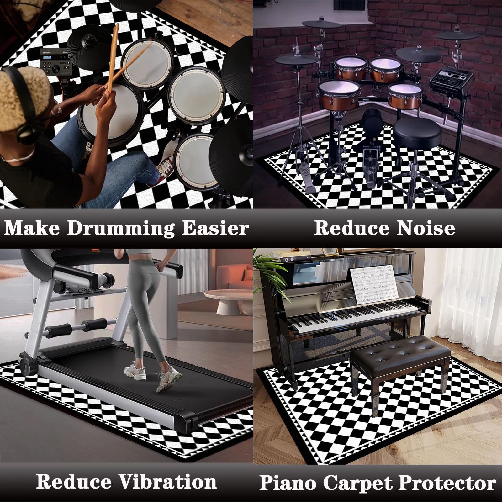 Schallschutz Teppichmatte - Drum Teppich Trommel Teppiche Drum Rug - 130 x 100 cm rutschfeste Drum Matte für Akustik Schlagzeug Drum Kits Bass Drum Elektronisch Snare Klavier Musikinstrumente Teppich