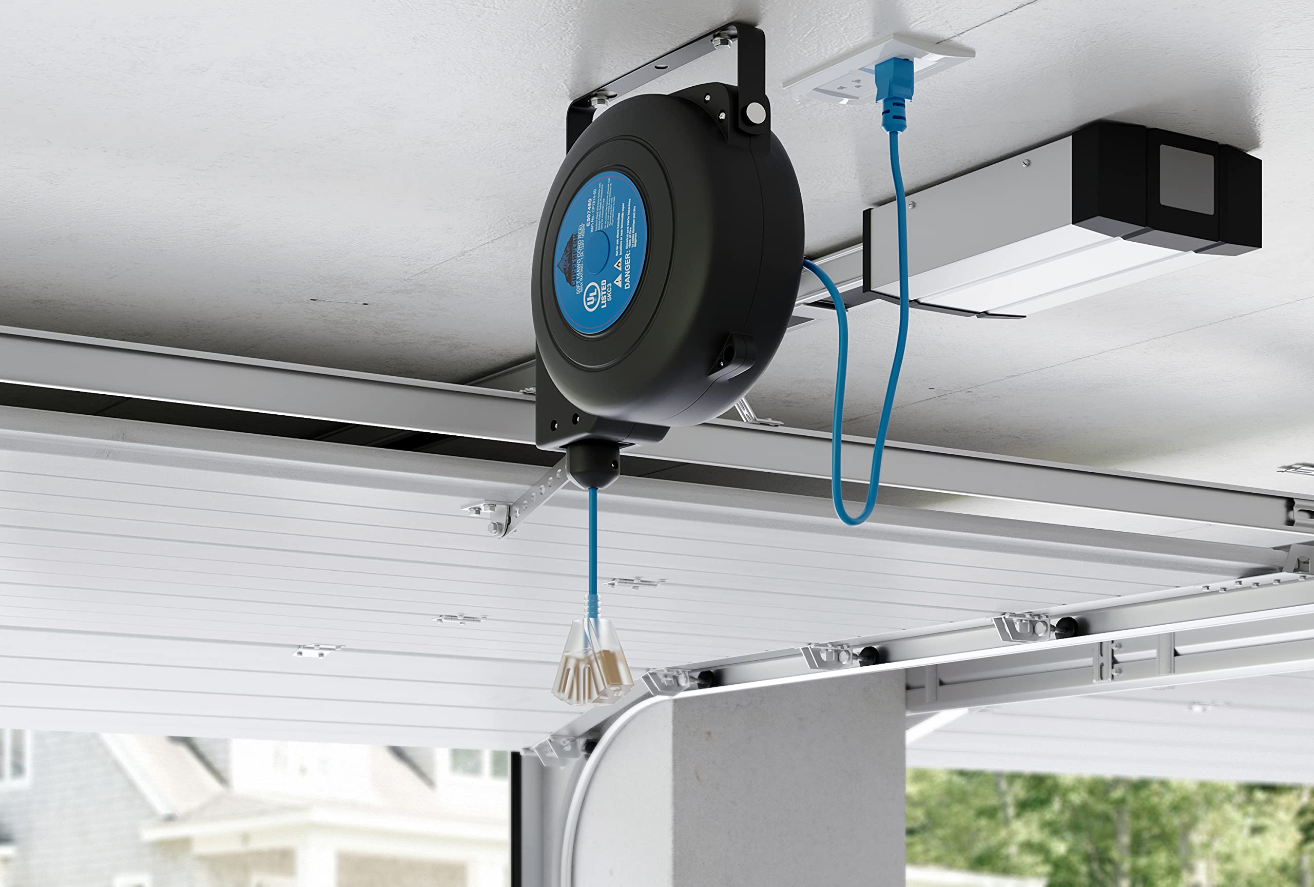 CopperPeak 50 ft Retractable Extension Cord Reel Ceiling or Wall