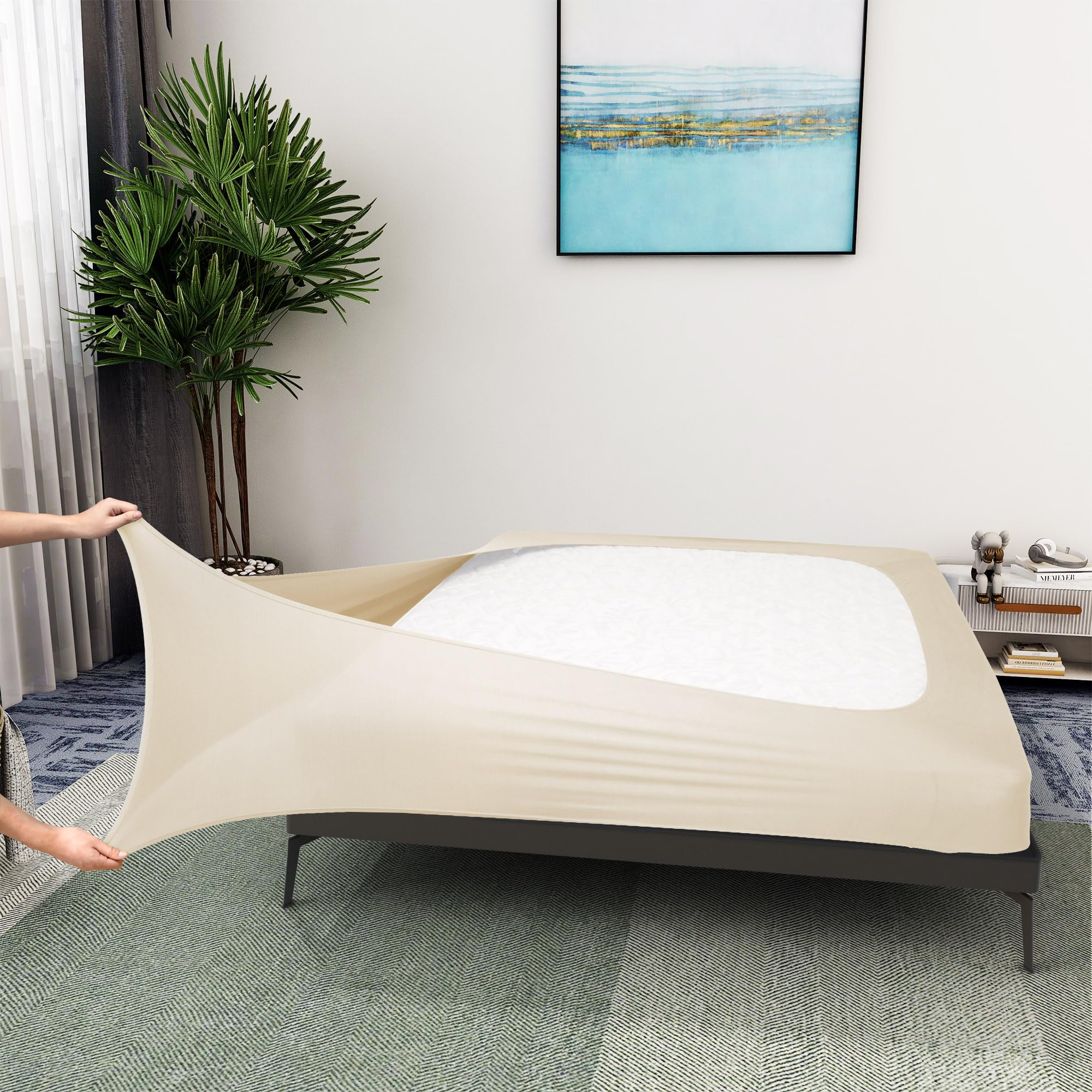 ALYVIA SPRING Box Cover King Size - Jersey Knit & Stretchy Wrap Around 4 Sides Bed Skirt for Hotel & Home - King/Cal King, Beige