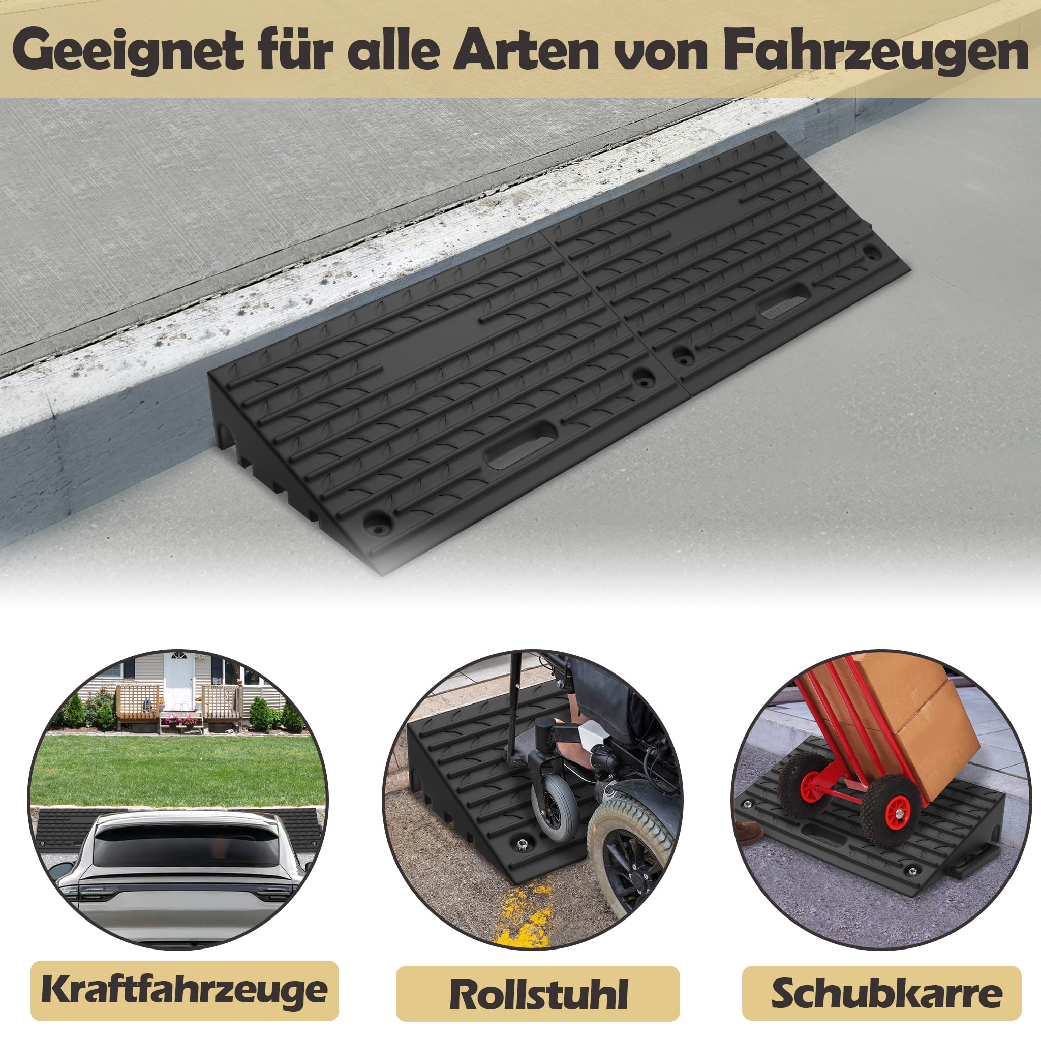 UISEBRT 2er Set Gummi Bordsteinrampen für Randsteine, Einfahrten, Garagen, Robuste Türschwellenrampe, Auffahrrampe mit Handheld-Funktion, Anti-Rutsch und Witterungsbeständig, Schwarz(53x32x10 cm)