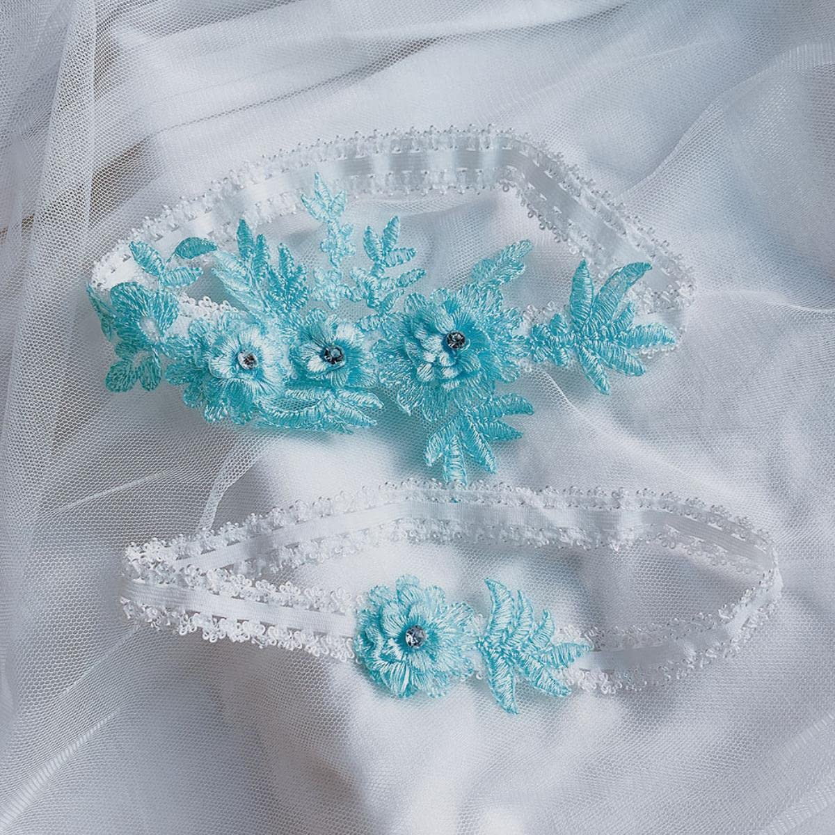 2pcs Femmes Appliques Bleu Jambe Anneau Dentelle jarretière Jambe Boucle jarretières de Mariage Femme Cosplay Cuisse Anneau Bas Ceinture-Bleu, 35-60 cm (Noir 35 a 60 cm)