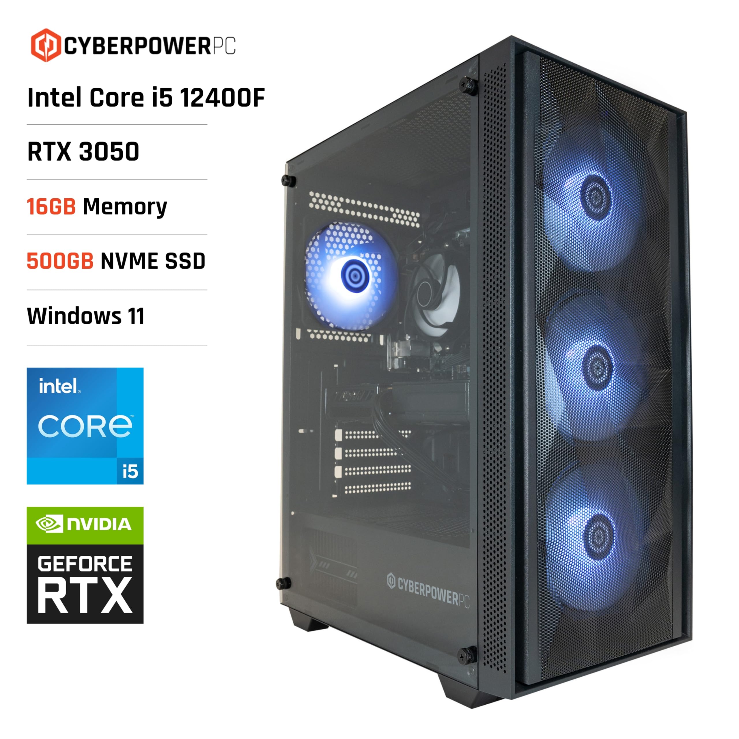 CYBERPOWERPC Wyvern PC Gaming - Intel Core i5-12400F, Nvidia RTX 3050, 16GB RAM, 500GB NVMe SSD, 650W 80+ PSU, Wi-Fi, Windows 11, Sylph RGB — view 2