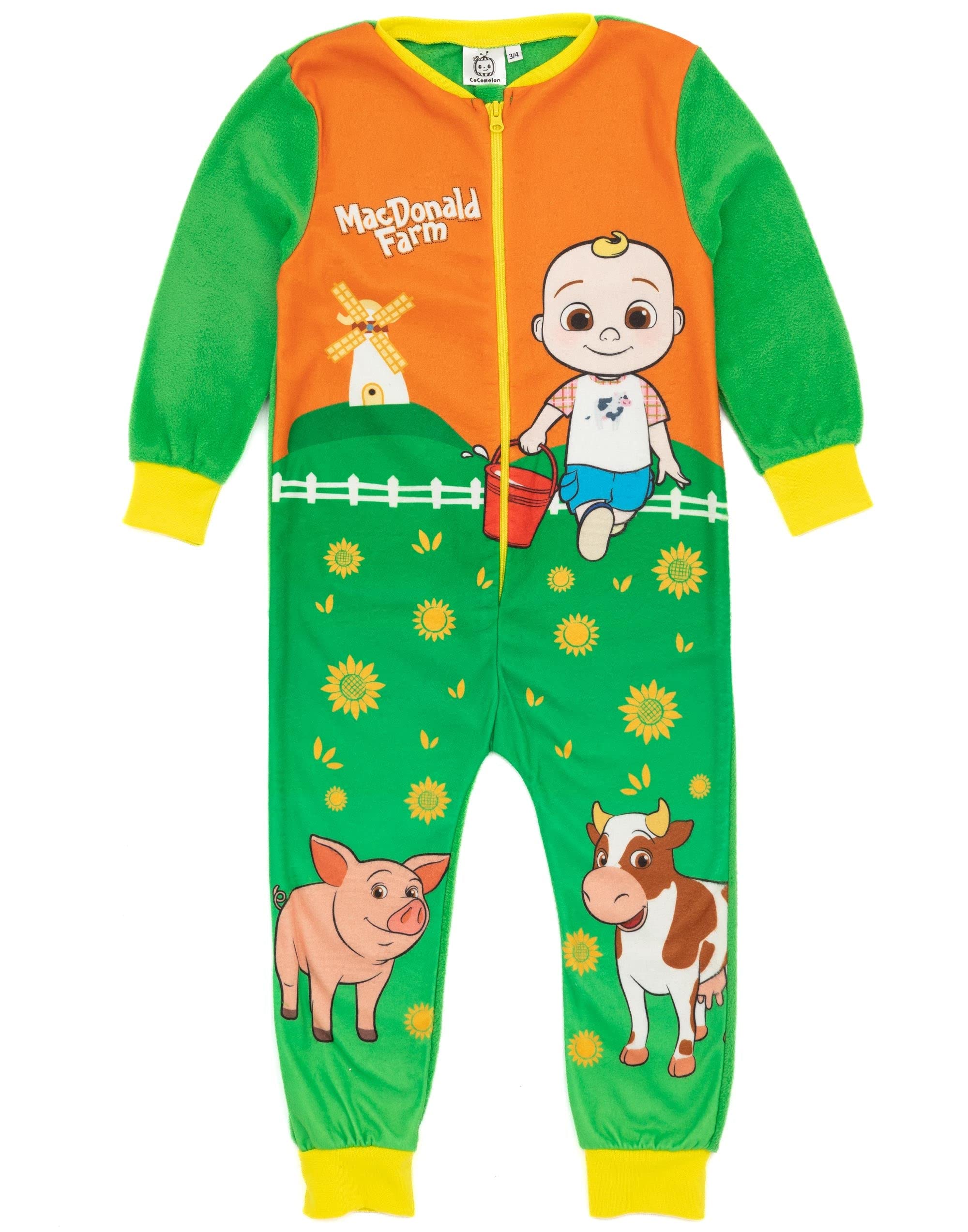 CoComelon Boys Onesie in Green | Kids All In One Fleece Pyjama Loungewear | Macdonald Farm Fun JJ Cosy PJs Sleepsuit Nightwear | Pajama Bodysuit Romper Merchandise Gift for Children