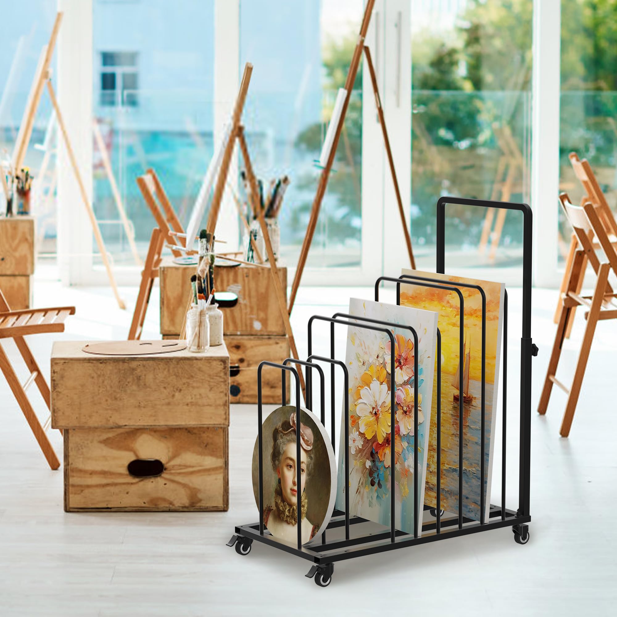 uyoyous Mobiler künstlicher Trockenständer 100 x 80 x 45 cm Einstellbarer Intervall-Wäscheständer mit Rollen und Bremse, geeignet für Kunsttücher und Kunstwerke