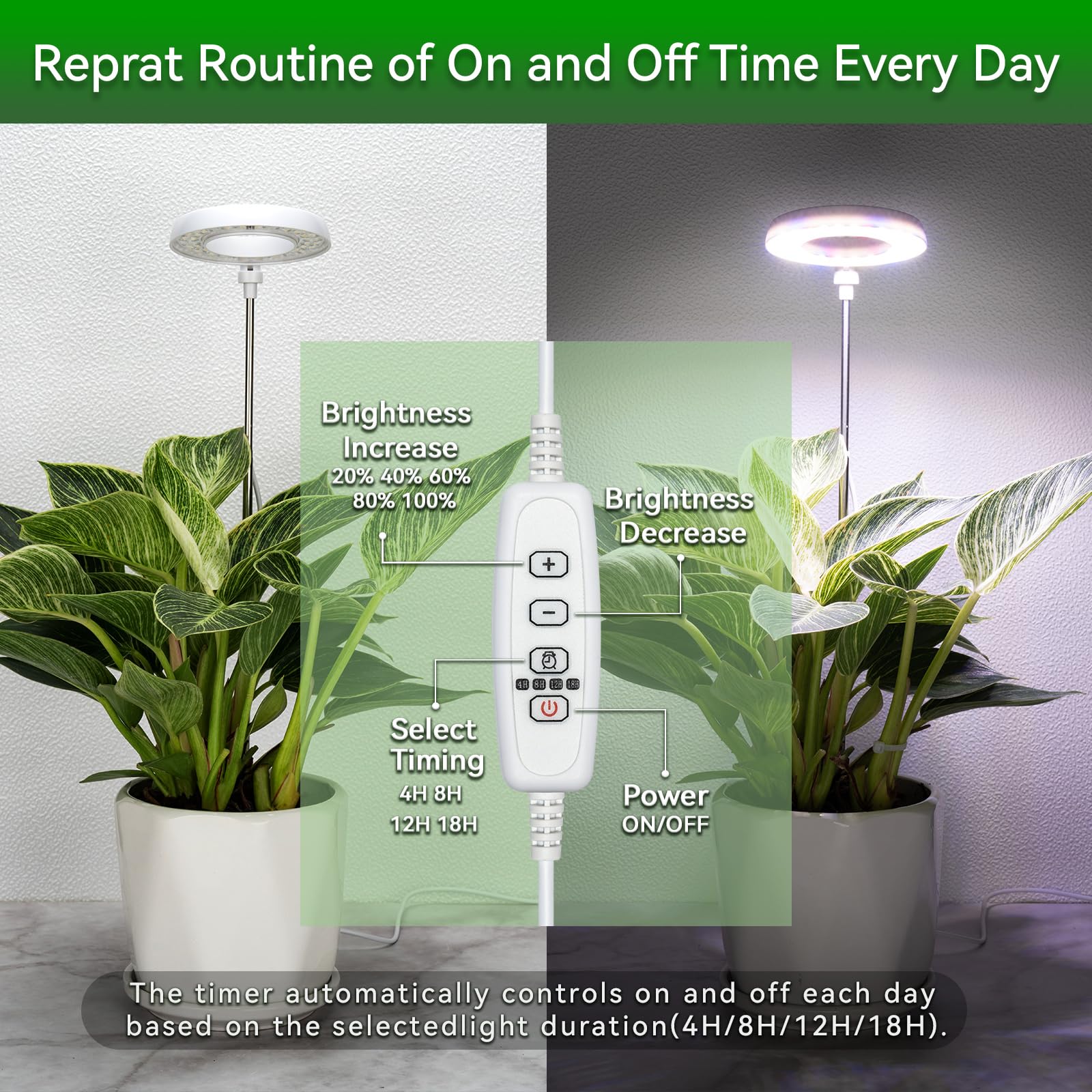 Luz de cultivo halo para plantas de interior, como una luz LED de espectro completo súper brillante, viene con un temporizador que puede encender y apagar automáticamente las luces durante