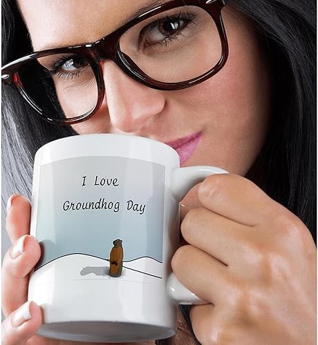 Miniatura 2 de 3dRose mug_204327_3 Taza de dibujos animados con texto en inglés «I Love Groundhog Day», 11 onzas