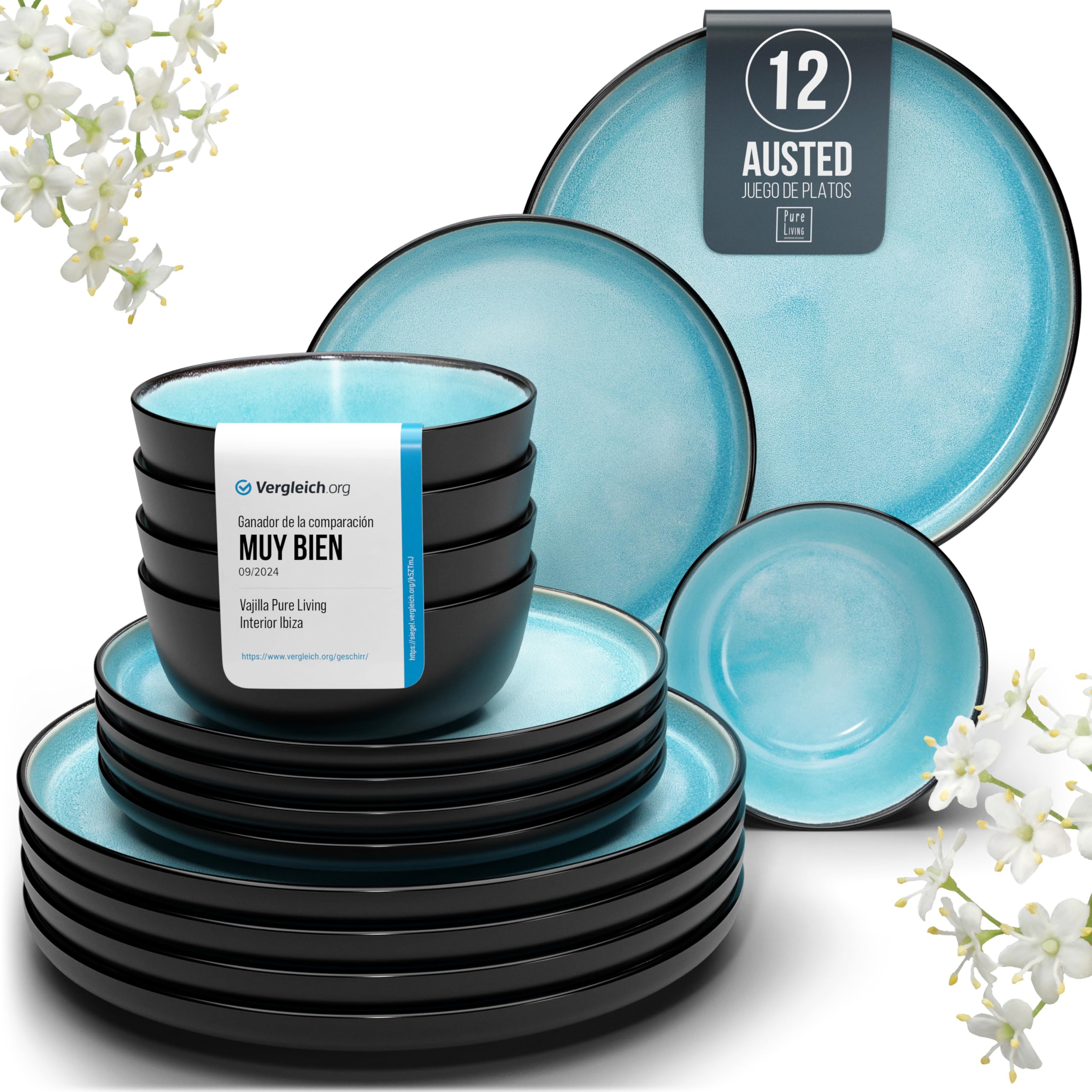 Juego de 6 platos hondos Ibiza – gres premium, resistente a los arañazos, apto para lavavajillas, microondas – Elegante juego de platos hondos – Platos de pasta hondos grandes – Pure Living vajilla — view 14