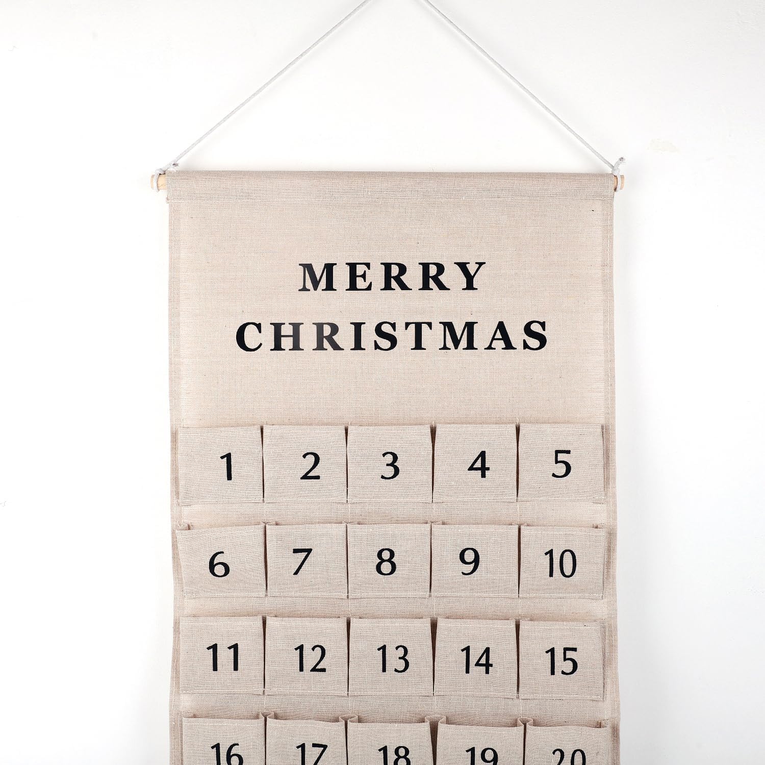 Christmas Countdown Advent Calendar with Pockets,Advent Calendars for Kids Chocolate & Candy,Countdown to Christmas Xmas Holiday Decorations,17x28 Inch (Beige)
