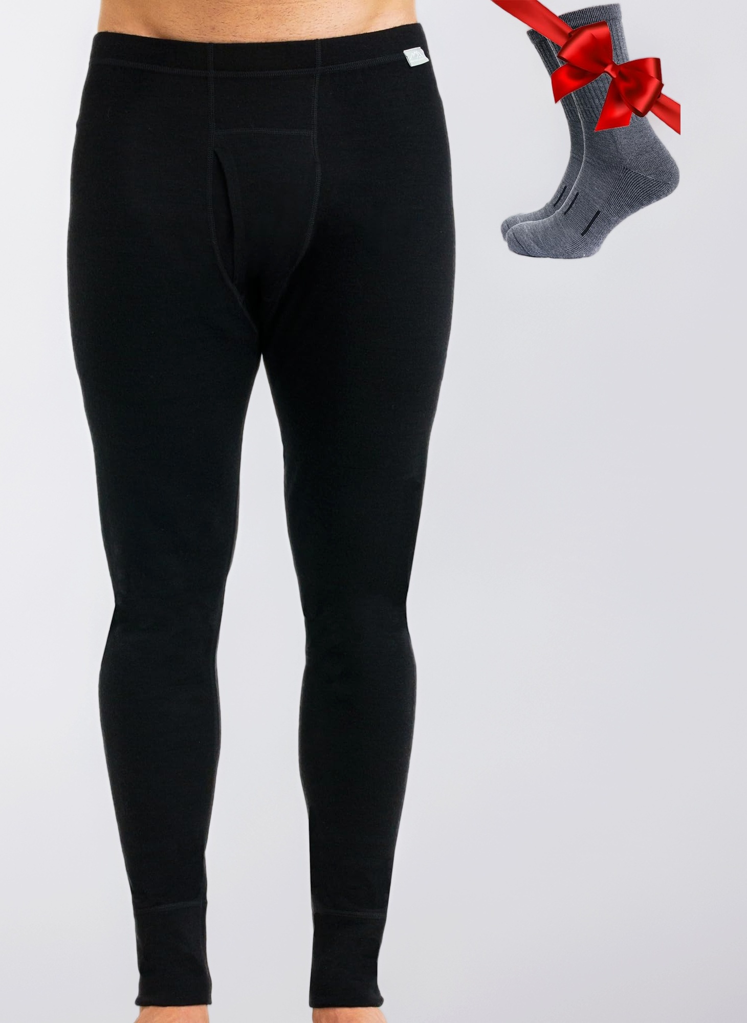 Merino Wool Base Layer Men Leggings Pants 100% Merino Wool Thermal Underwear Long Johns Light, Mid, Heavyweight + Hiking Socks