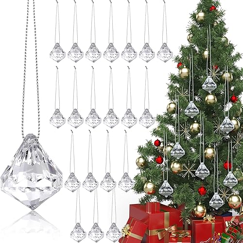 60 bolas de cristal acrílicas, adornos para árbol de Navidad, adornos acrílicos para árbol de Navidad, colgantes de diamantes acrílicos, cuentas con