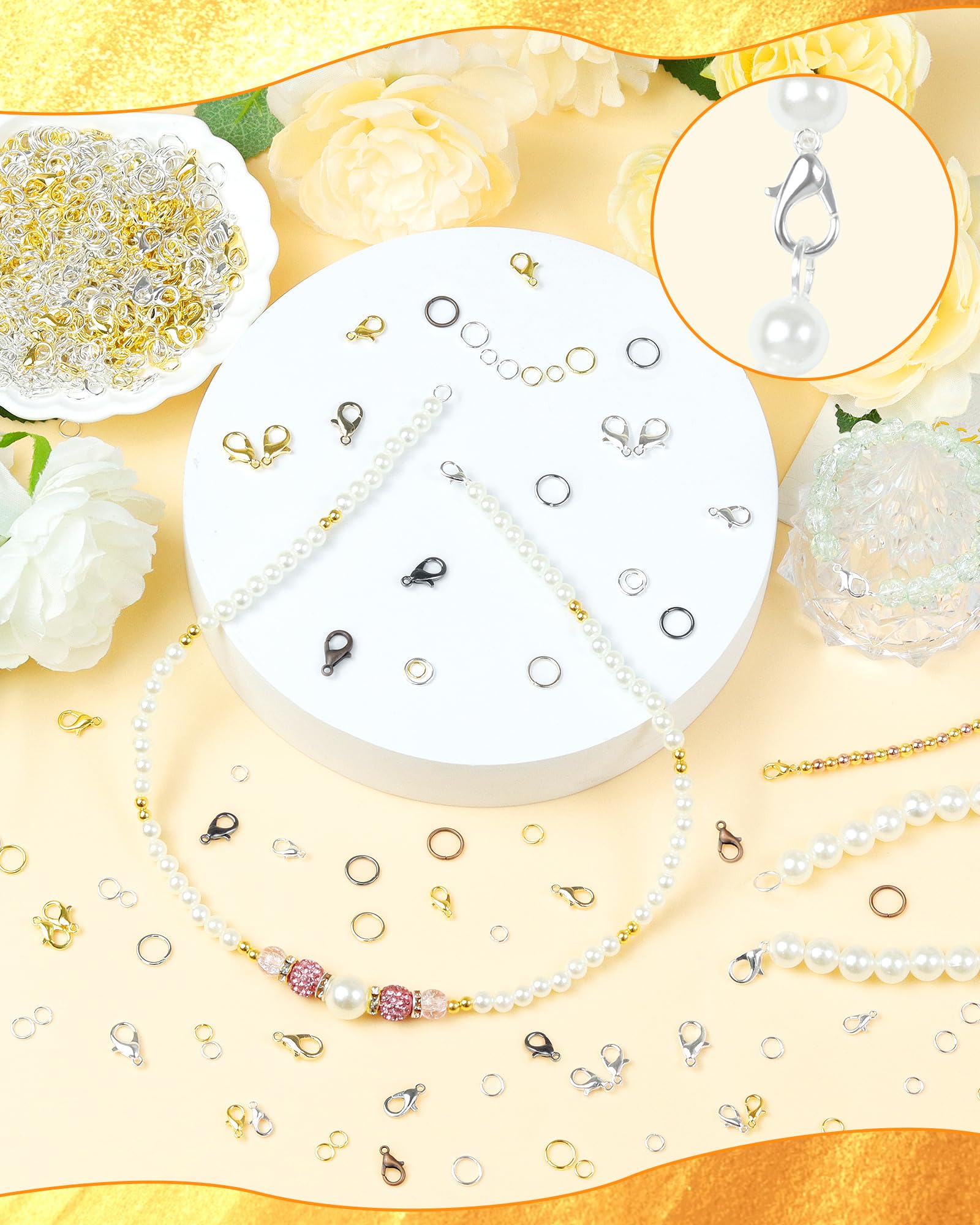 Juego de 900 cierres de pinza de langosta FIVEIZERO y anillos de salto, cierres de joyería de plata para collares, pulseras, llaveros y suministros para hacer joyas de bricolaje