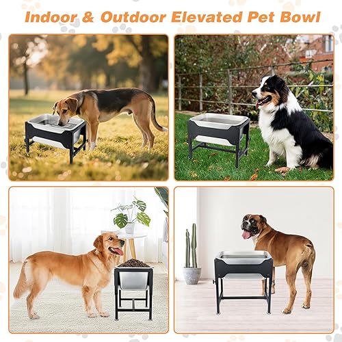 Miniatura 8 de Cuenco elevado de agua grande para perros de 3 galones, 4 cuencos elevados de acero inoxidable de altura ajustable con soporte, cuenco de agua para