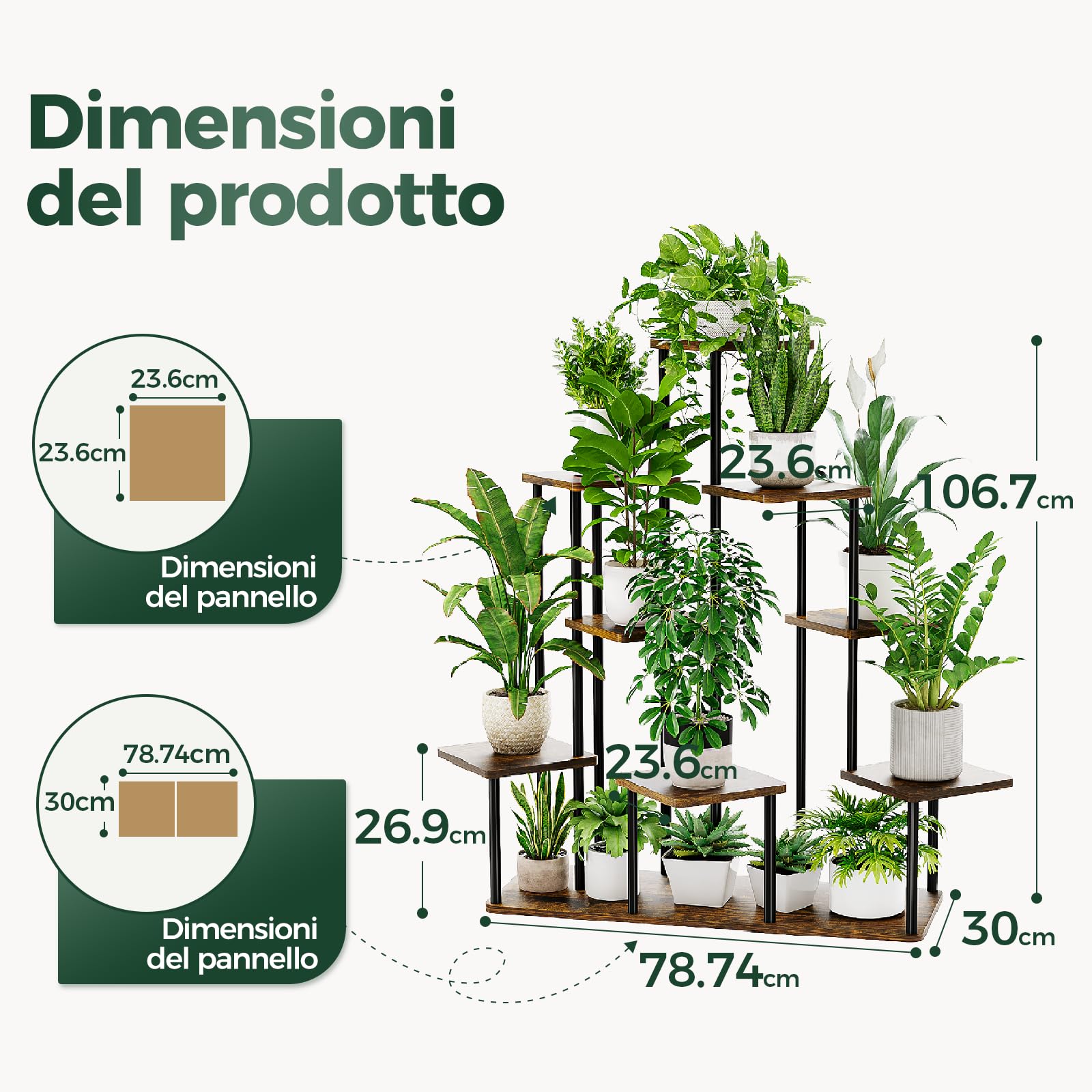 Bamworld Porta Piante da Interno ed Esterno a 9 Ripiani Marrone – Fioriera in Legno e Metallo, Scaffale Moderno Salvaspazio per Vasi e Piante, Porta Vasi Decorativo per Giardino, Balcone, Soggiorno