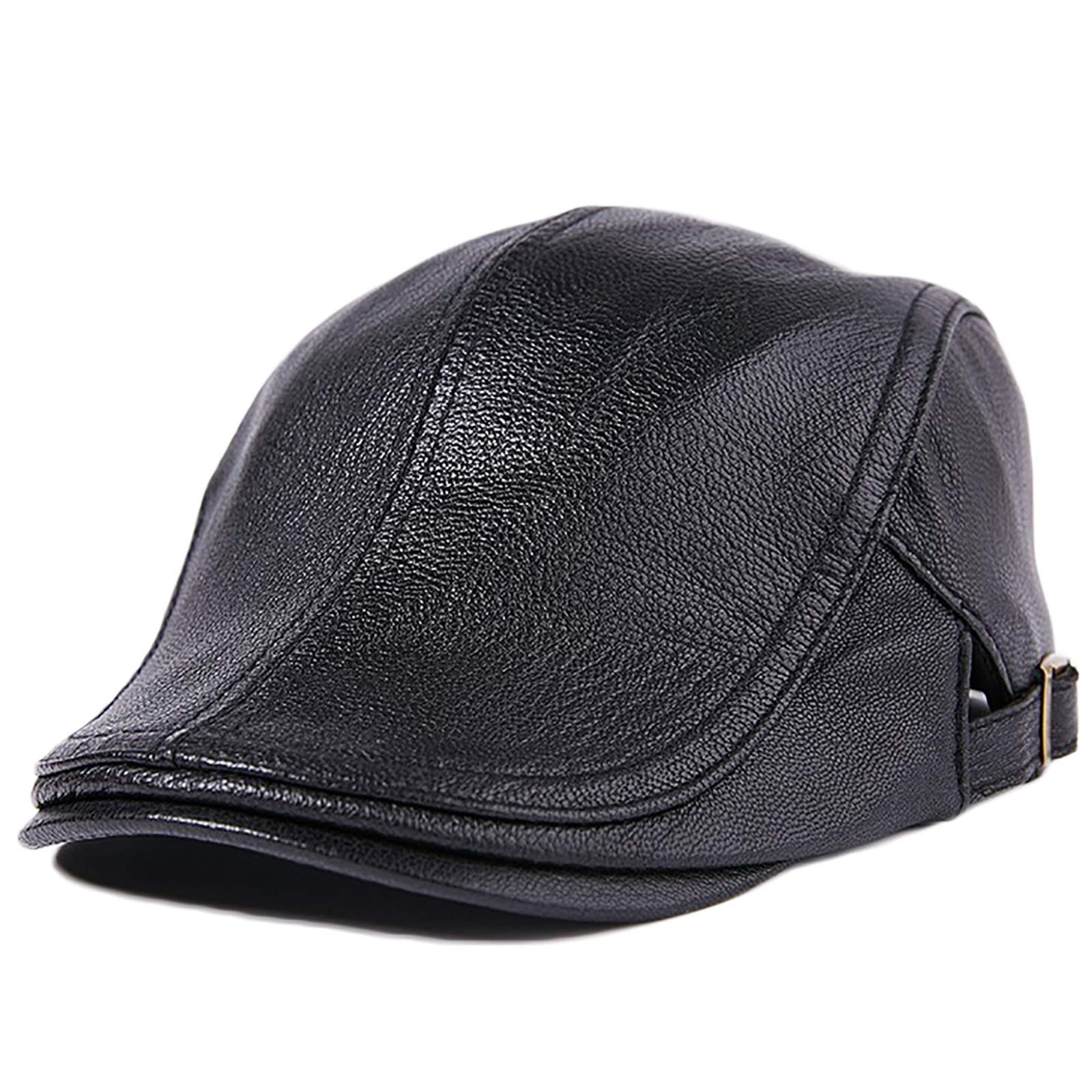 Cappelli Invernali, Berretto da Uomo in Pelle, Berretto da Baseball in Pelle di Pecora, Berretto da Golf Maschile Invernale(Black-59-60cm)
