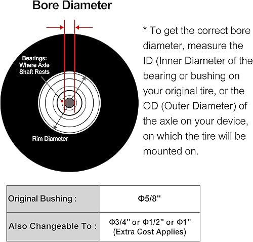 Miniatura 4 de Neumático liso liso liso de 11 x 4.00-5 con ajuste de grasa, para cortacésped de giro cero, cubo ajustable de 3"-3.4"-4.5"-5", buje de grasa de 58",