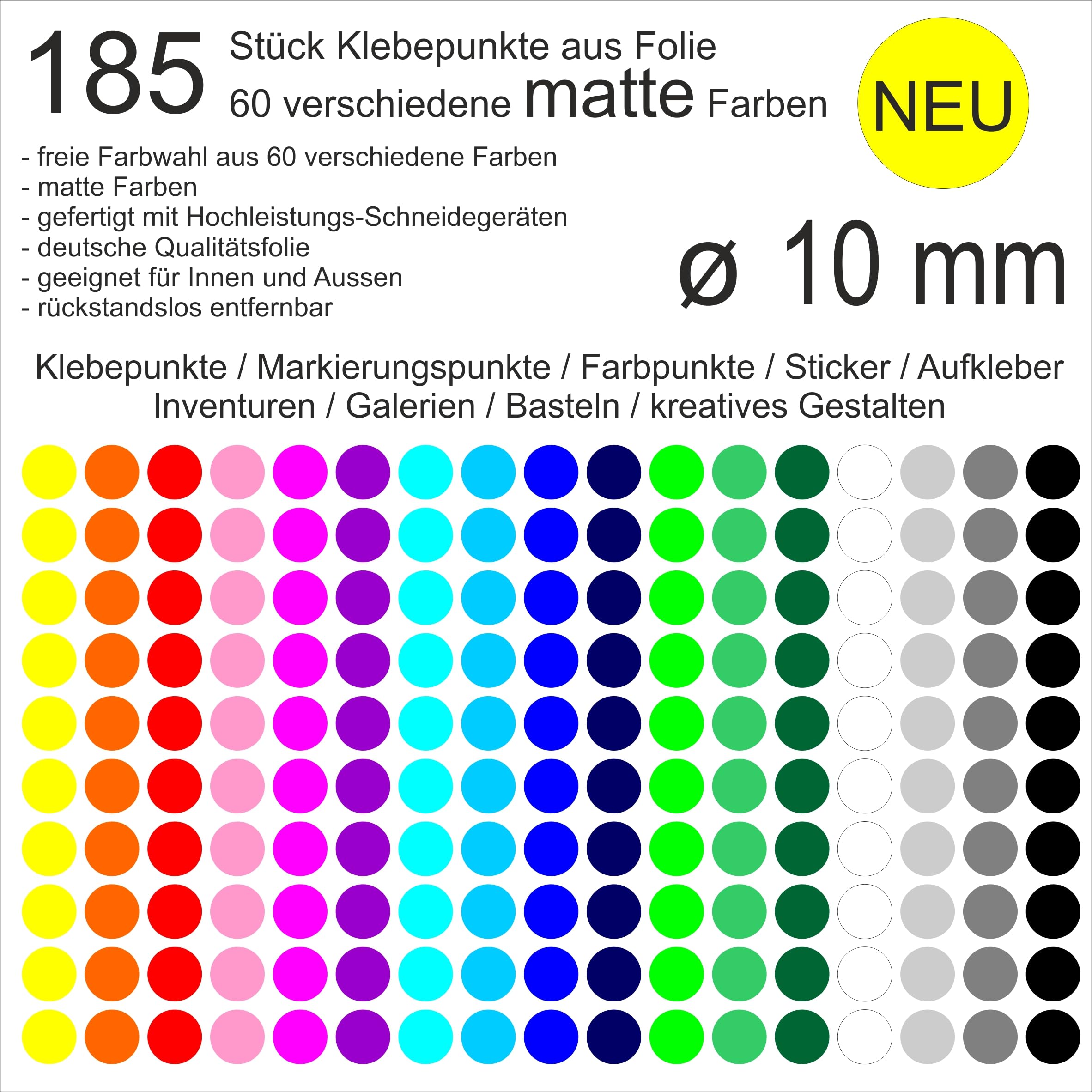 185 Runde Aufkleber-Punkte, Haselnussbraun Matt – 10 Mm, Wetterfest, Ideal Zum Organisieren & Basteln