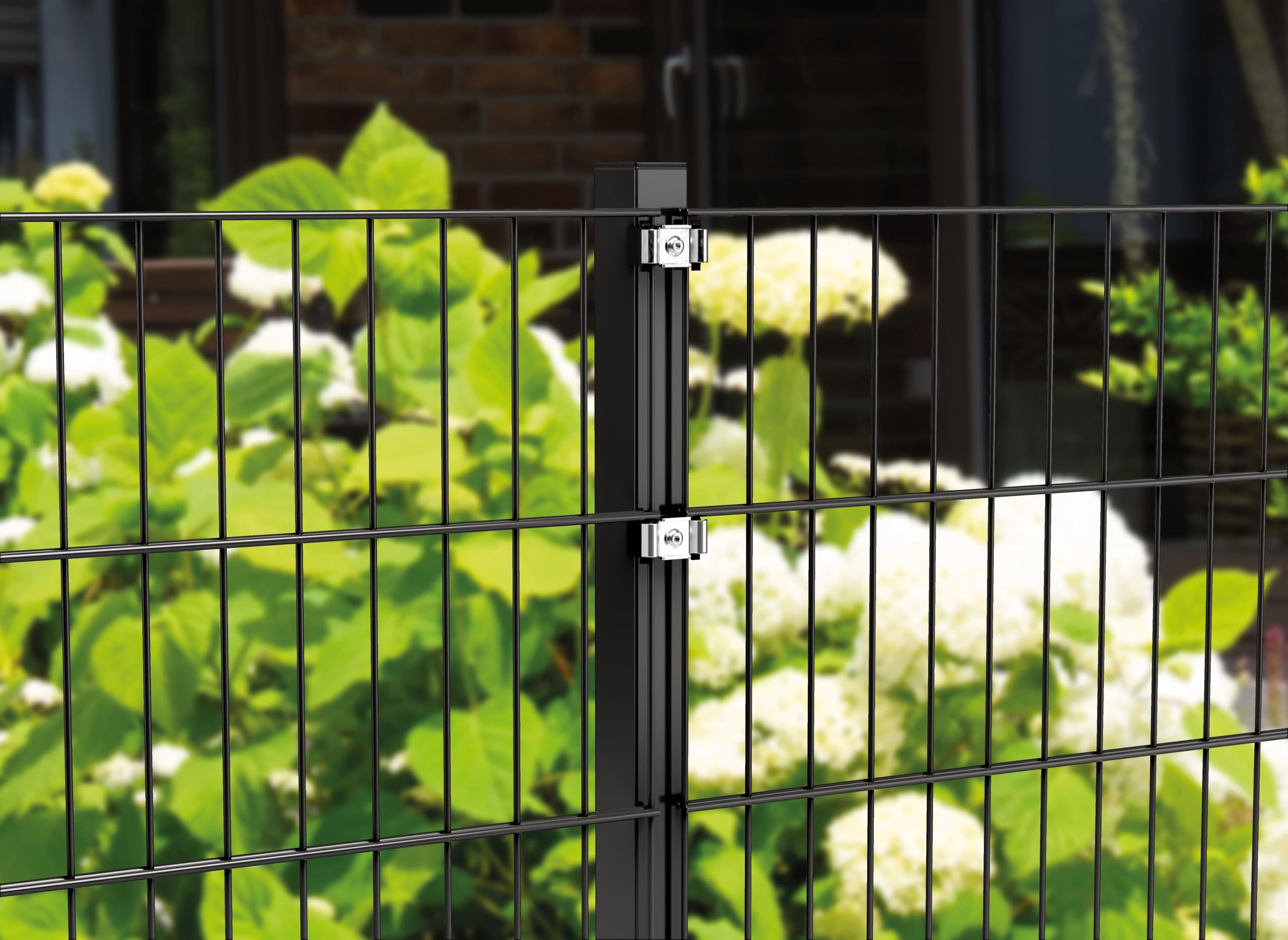 Alberts 627751 Doppelstabmattenzaun als 6 tlg. Zaun-Komplettset | matt schwarz | Höhe 140 cm | Länge 4 m