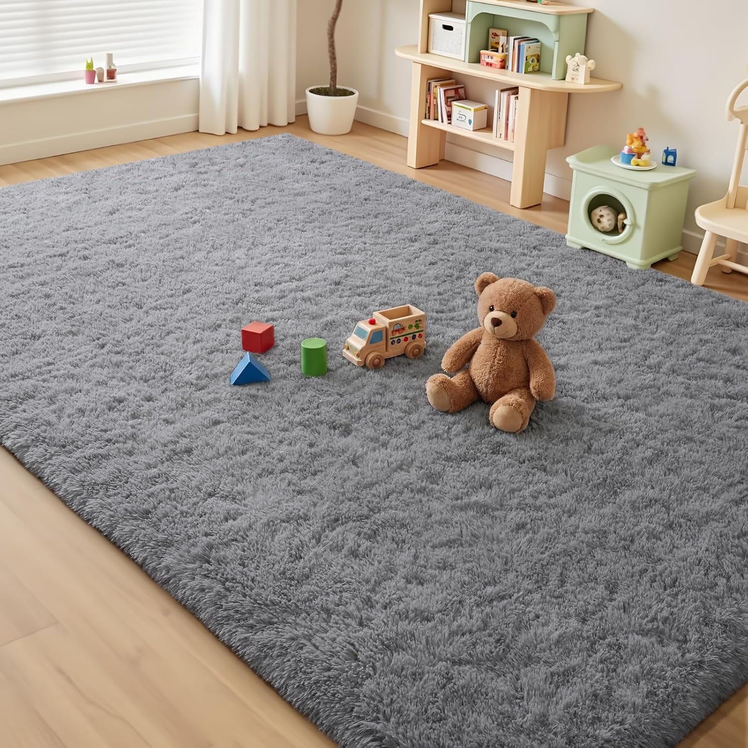 Soft Area Rugs for Bedroom Living Room Plush Fluffy Rug 5x7 Feet, Shag Furry Area Rug Carpet Non Shedding for Nursery Children Kids Girls Room Home Decorative, Gray - Image 2