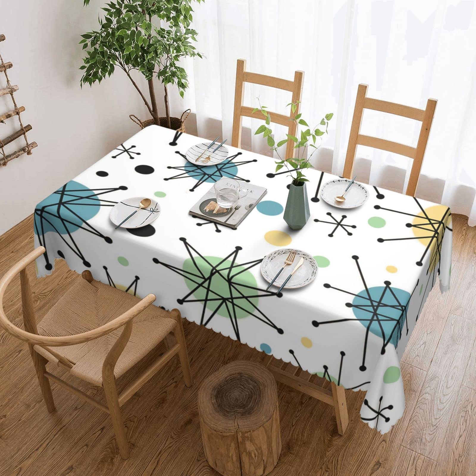 Nanchangchengbowangluokeji Tablecloth 2169 Rectangular Party Table Cloth Vintage Atomic Stars Retro Mid Century Tablecloths Wipeable Table Covers Waterproof Table Cloth Cover For Bbq Birthday Graduation,137X183cm