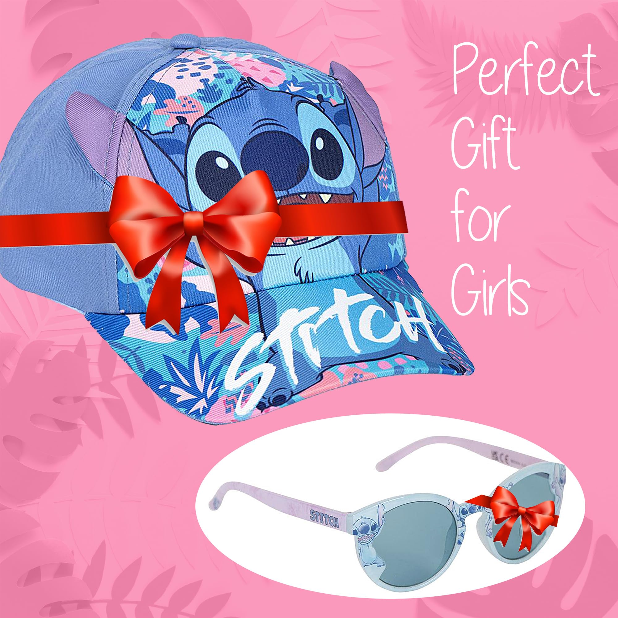 Stitch - Ensemble Casquette Baseball visière et Lunette de Soleil Enfant - Chapeaux - Idée Cadeau Anniversaire Fille - Protection 100% UV