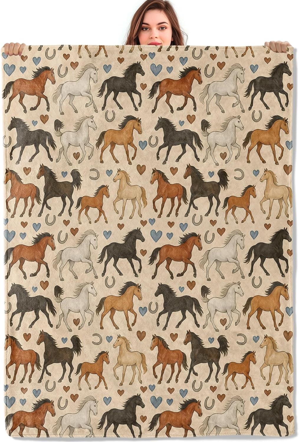 Horse Throw Blanket, Gifts for Kids Girls, Equestrian Horse Flannel Blankets for Travel Camping Sofa Living Room Decor, Fuzzy Warm Soft for Women Men Adults 50x60 in