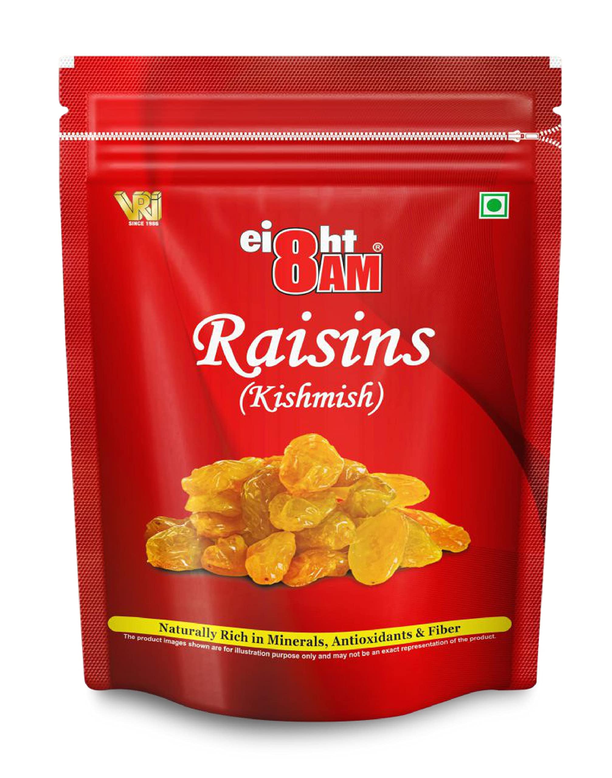 8:00 AM Dried Seedless Golden Raisins Value Pack Pouch, Good Source of Energy, Sugar and Fiber, Delicious and Nutritious Snacks, Calorie-Free Fruit, 480 gm