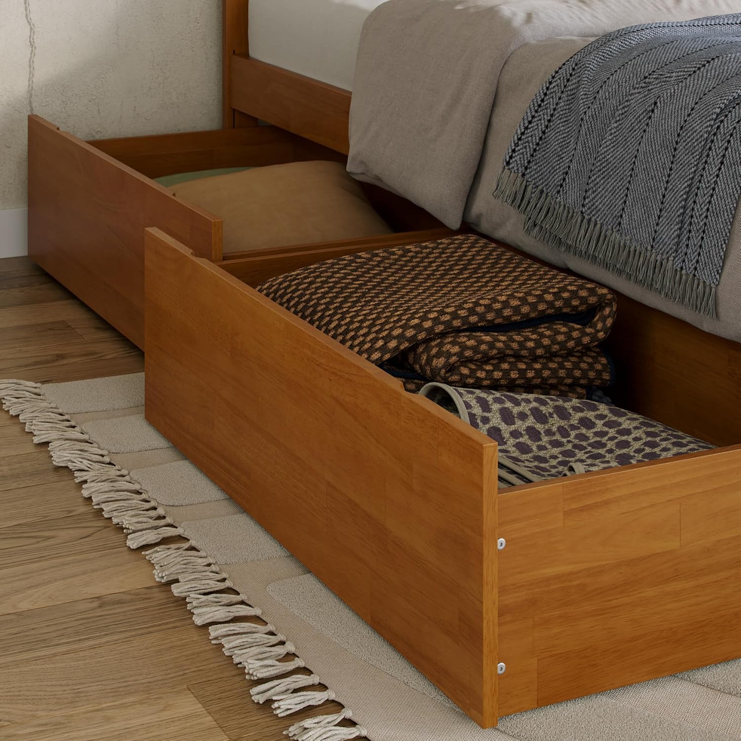 AFI Richmond Full Solid Wood Platform Bed with Footboard & Storage Drawers in Light Toffee