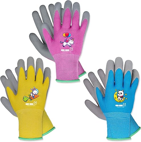 Miniatura 6 de KDK Guantes de jardinería para niños de 8 a 10 años, guantes de trabajo de patio para niños pequeños, jóvenes, niñas, niños, guantes de goma de