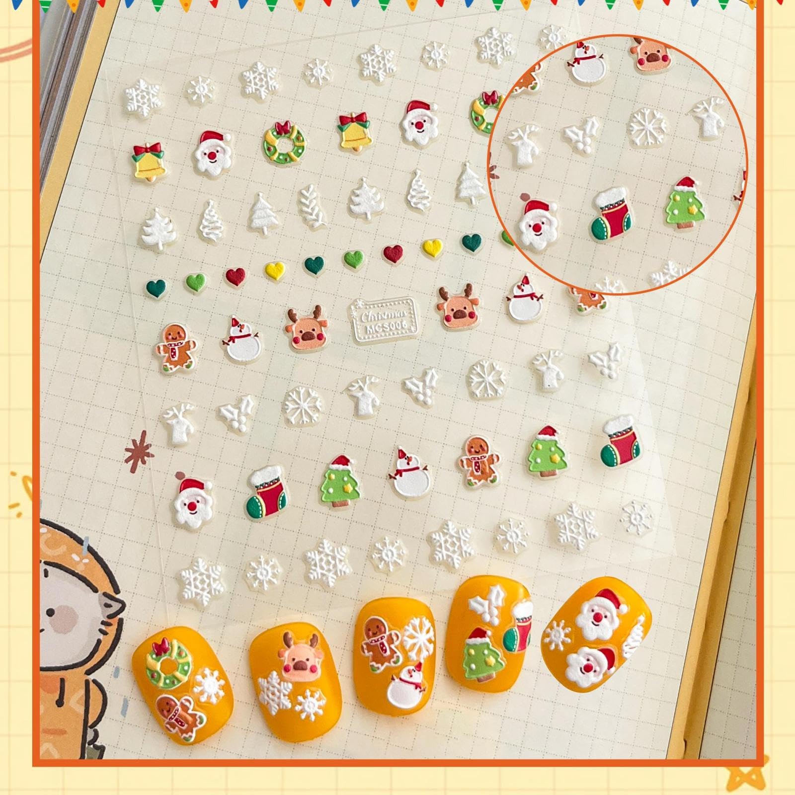 Christmas Noctilucent Nail Art Stickers 5D Embossed Self Adhesive Snowman Nail Decals Christmas Tree Nail Sticker for Nails Art Design for Women Christmas Supplies Manicure Decorations Accessories