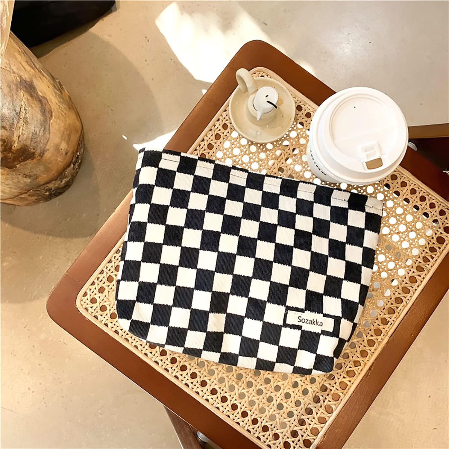 KEYRI Make up Bag Toiletry Bag Portable Travel Makeup Pouch Mini Cosmetic Bag Plaid Corduroy Zipper Pouch Cosmetic Organizer for Women and Girls Small Make up Bag (Black) 6